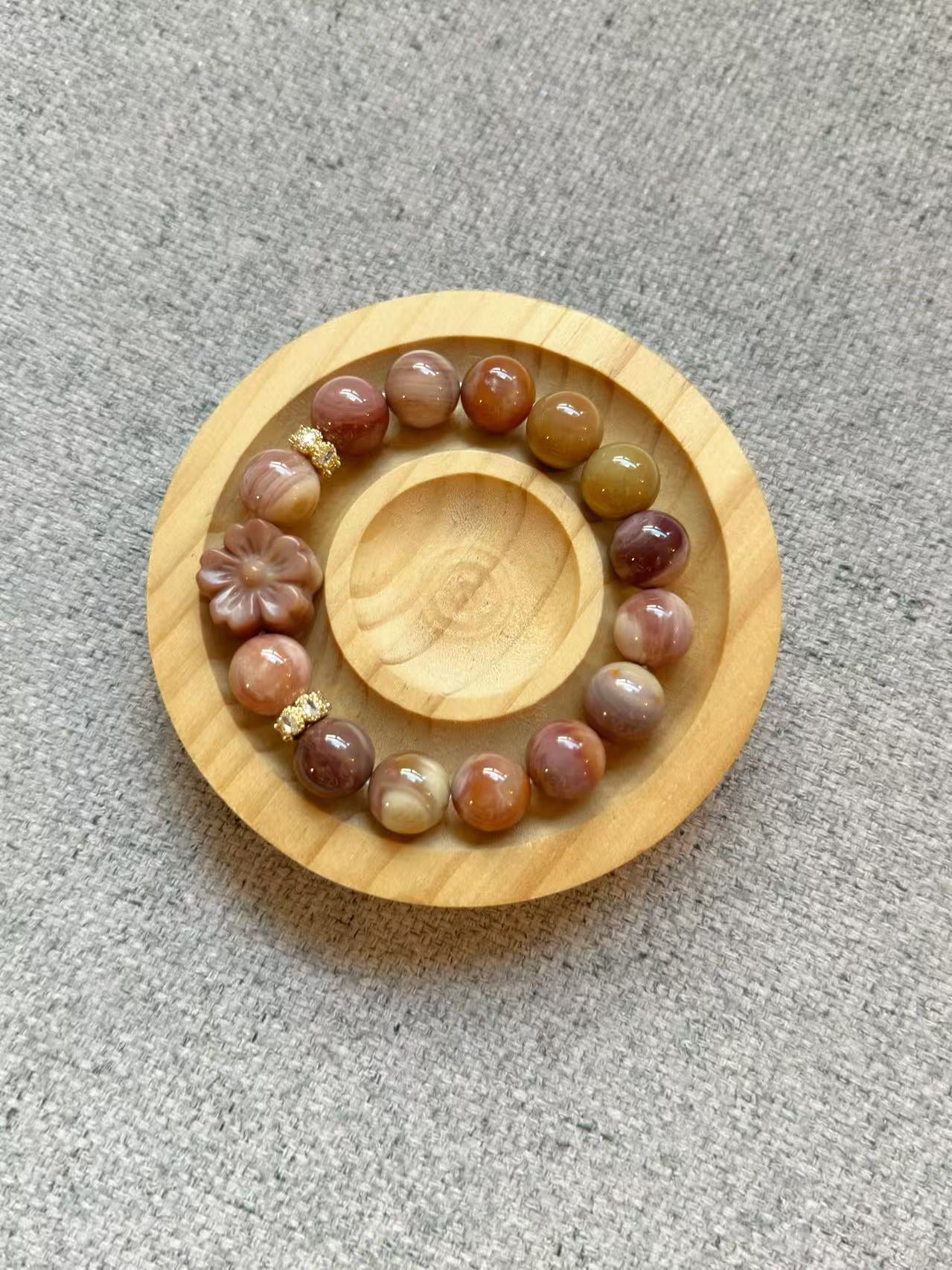 11mm Grape Alashan Agate Bead Bracelet with Flower Charm Birthday Gift | Natural stone Handmade Bracelet | Energy Bracelet Gift for Her