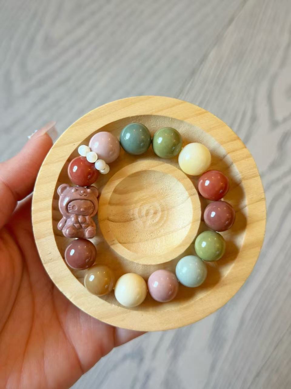 12mm Rainbow Alashan Agate Bead Bracelet with Kitty Charm | Handmade Jewellery | Gemstone with Charm Accessories | Gift for Her