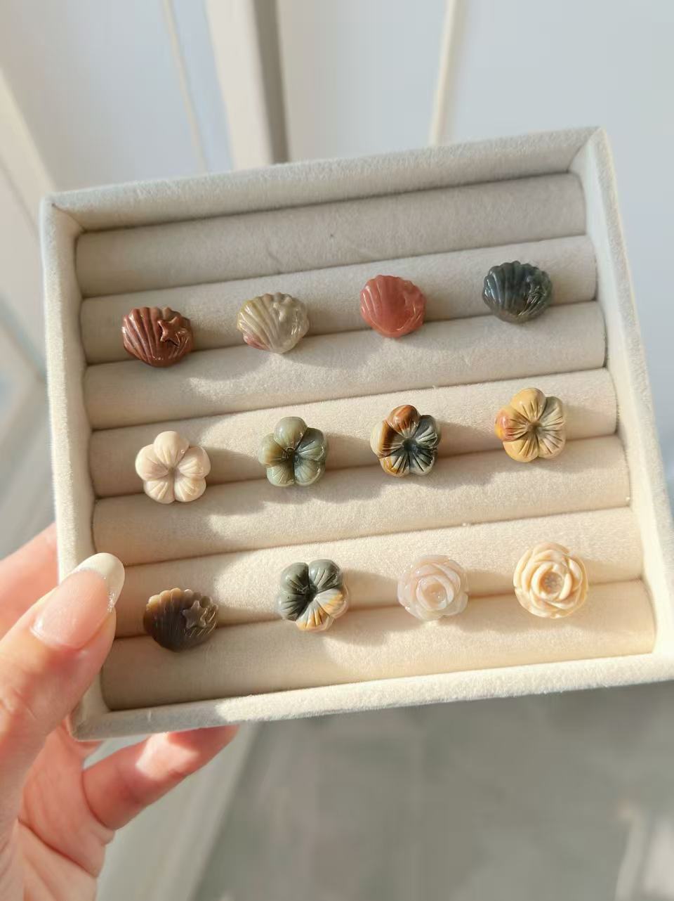 SHELL and FLOWER Alashan Agate Bead Charms | Natural Stone Beads, Mixed Colors & Styles | DIY Jewelry Supplies