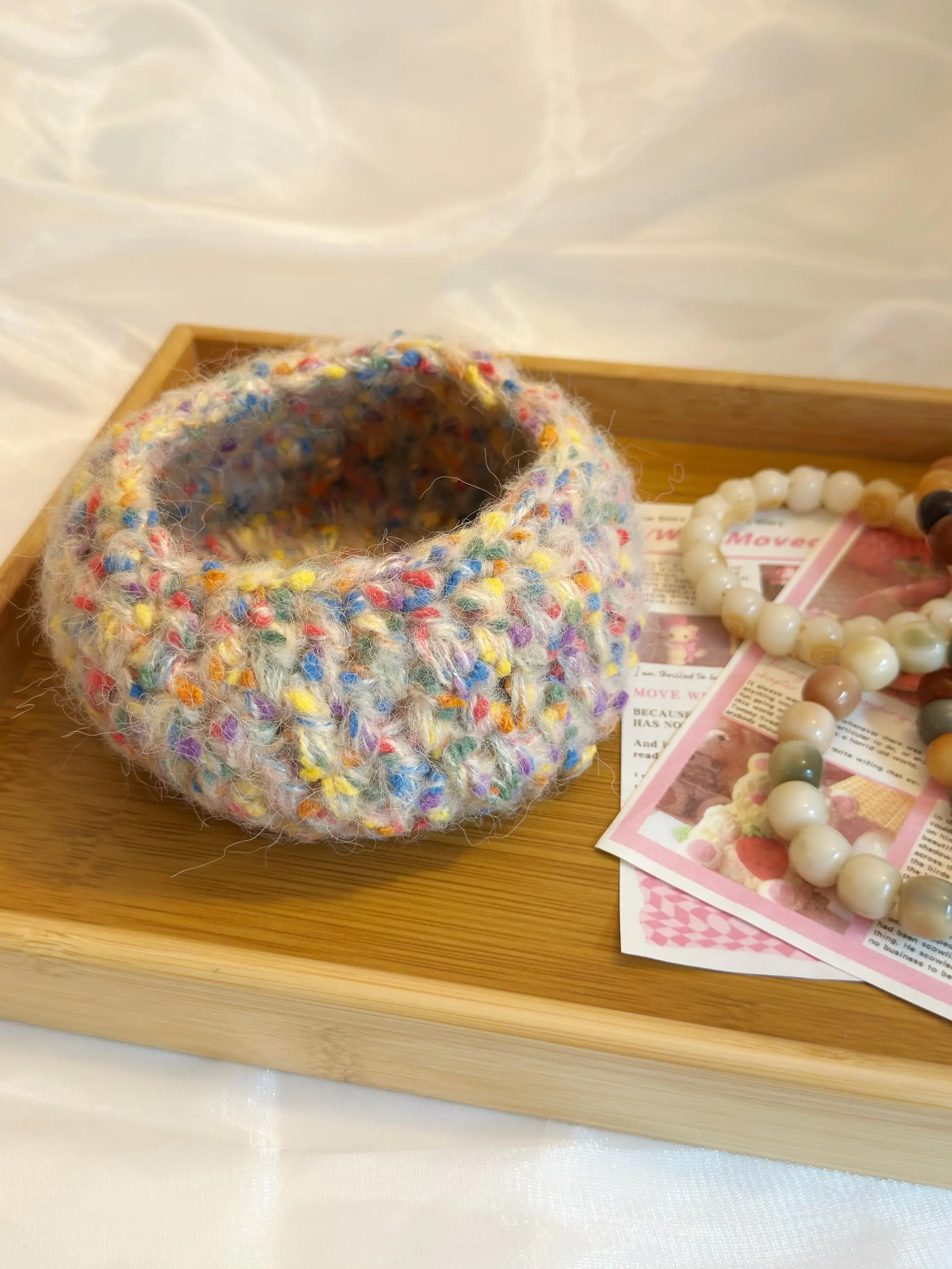 Crochet Bracelet Storage Basket with Handle | Handmade Organizer for Bracelets | Small Jewelry Organizer | Boho Decor | Crochet Bowl