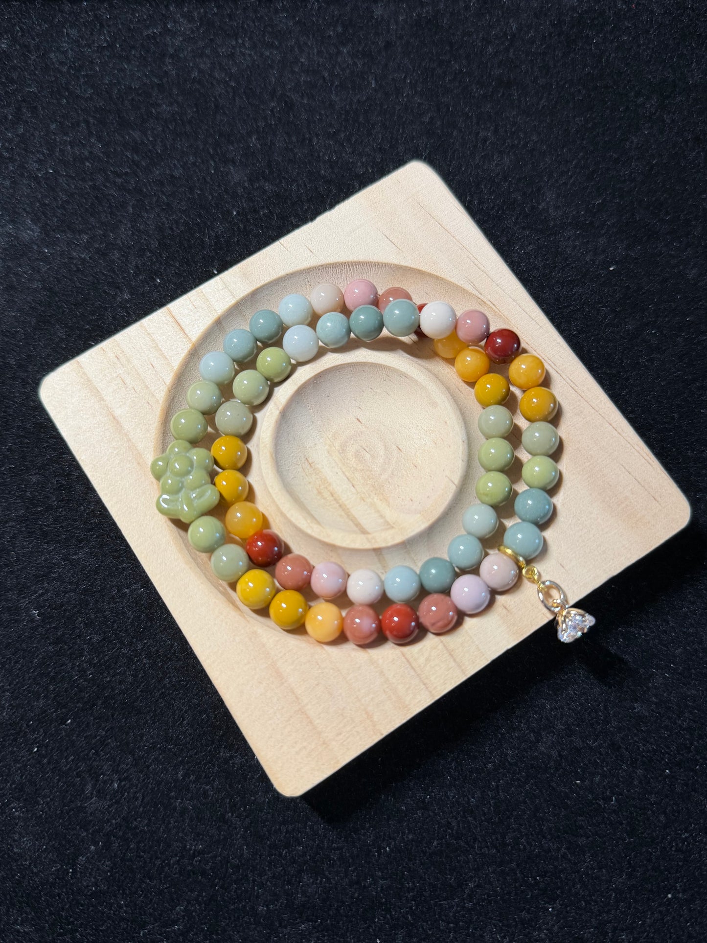 7mm Double Row Rainbow Alashan Agate with Flower Charm