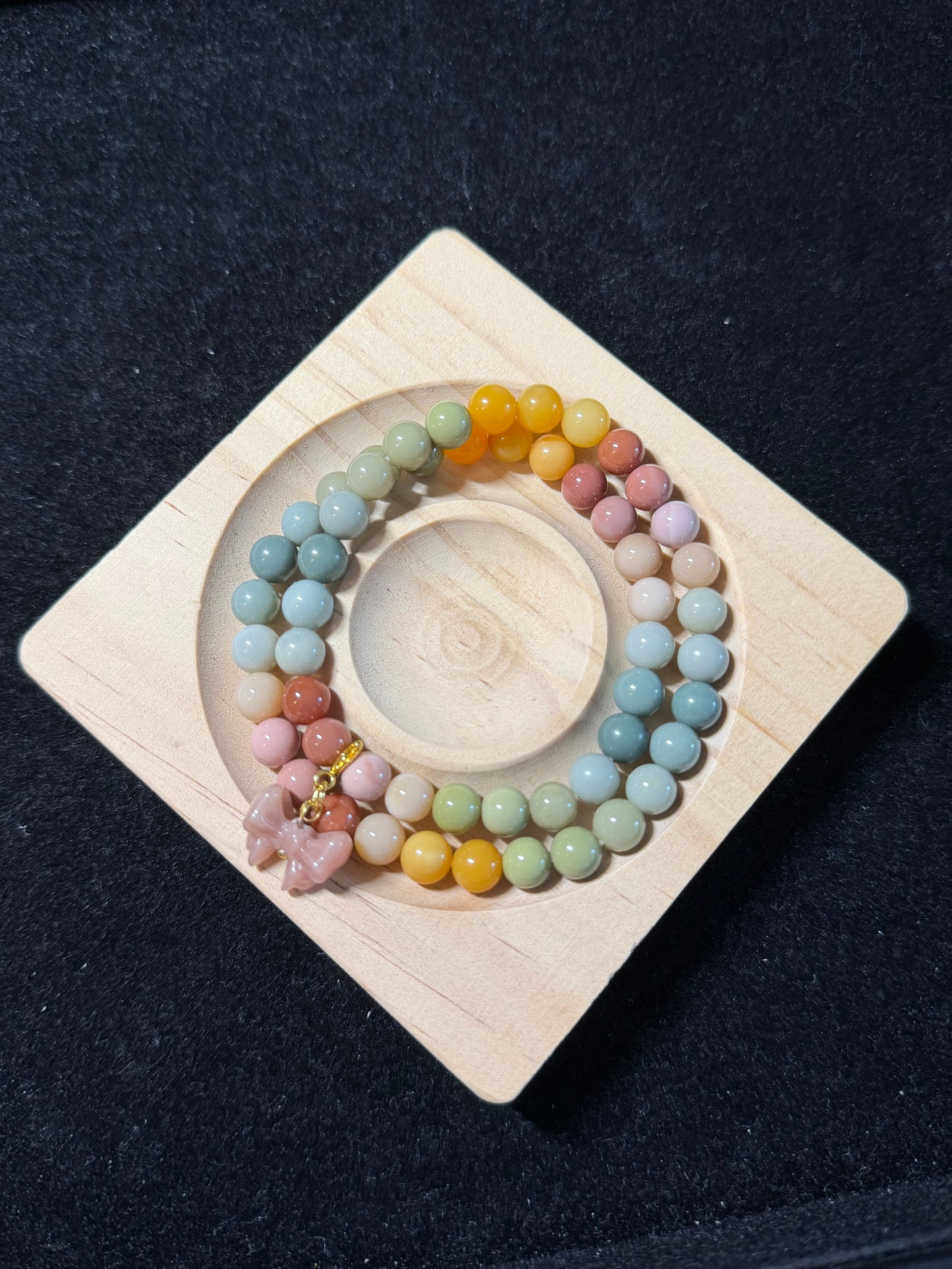 7mm Double Row Rainbow Alashan Agate DIY Bracelet with Bowknot