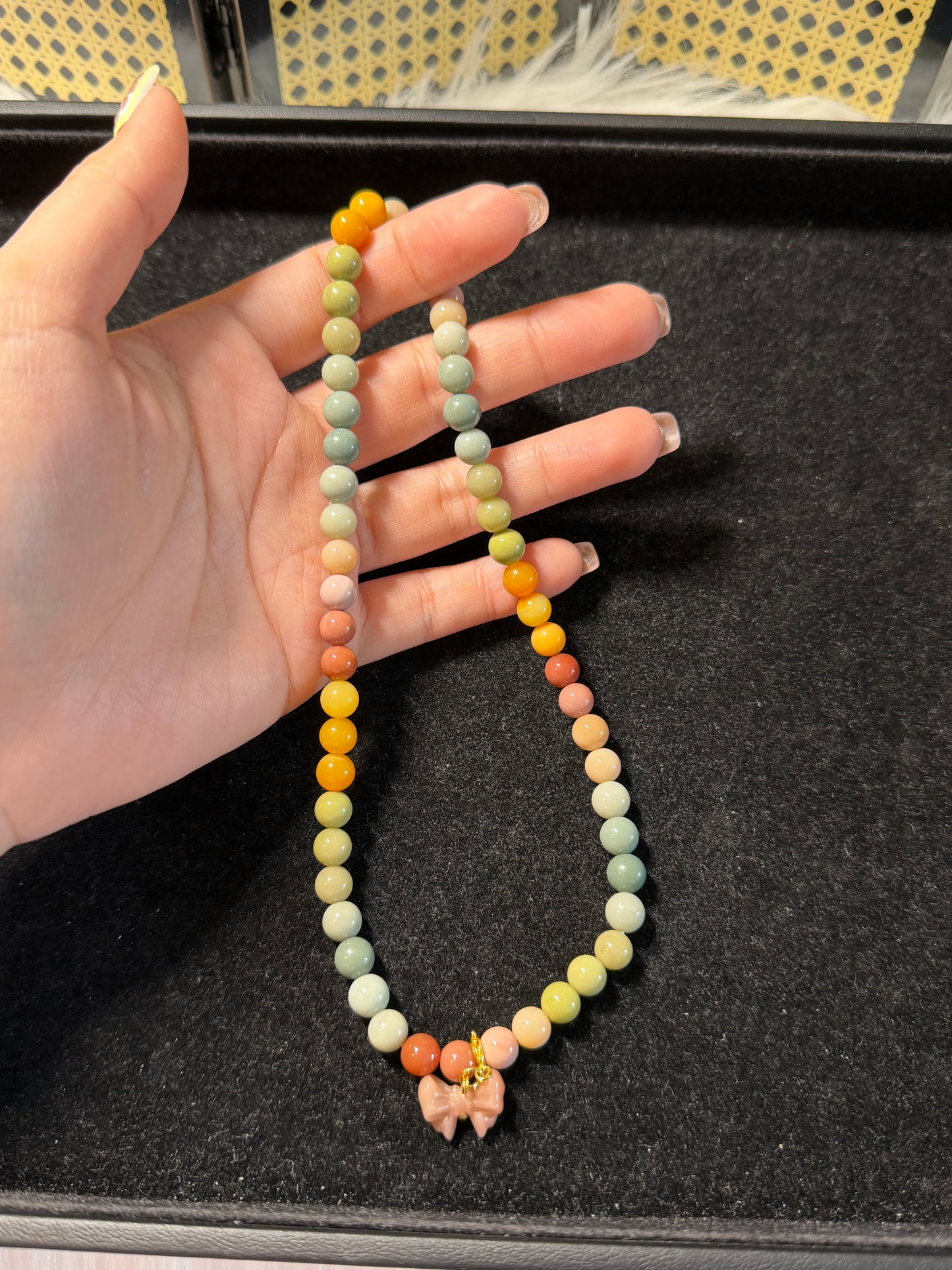 7mm Double Row Rainbow Alashan Agate DIY Bracelet with Bowknot