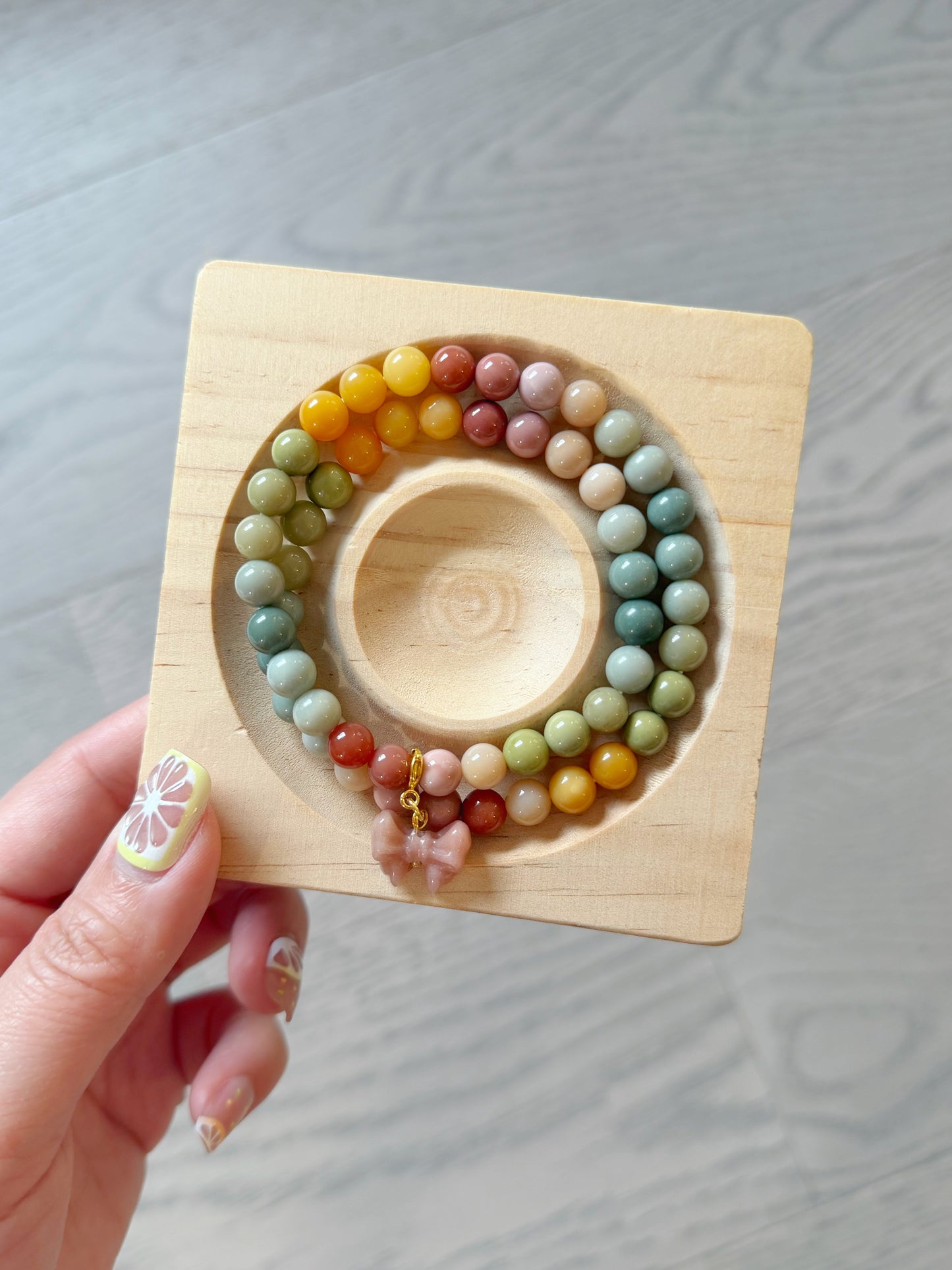 7mm Double Row Rainbow Alashan Agate with Flower Charm