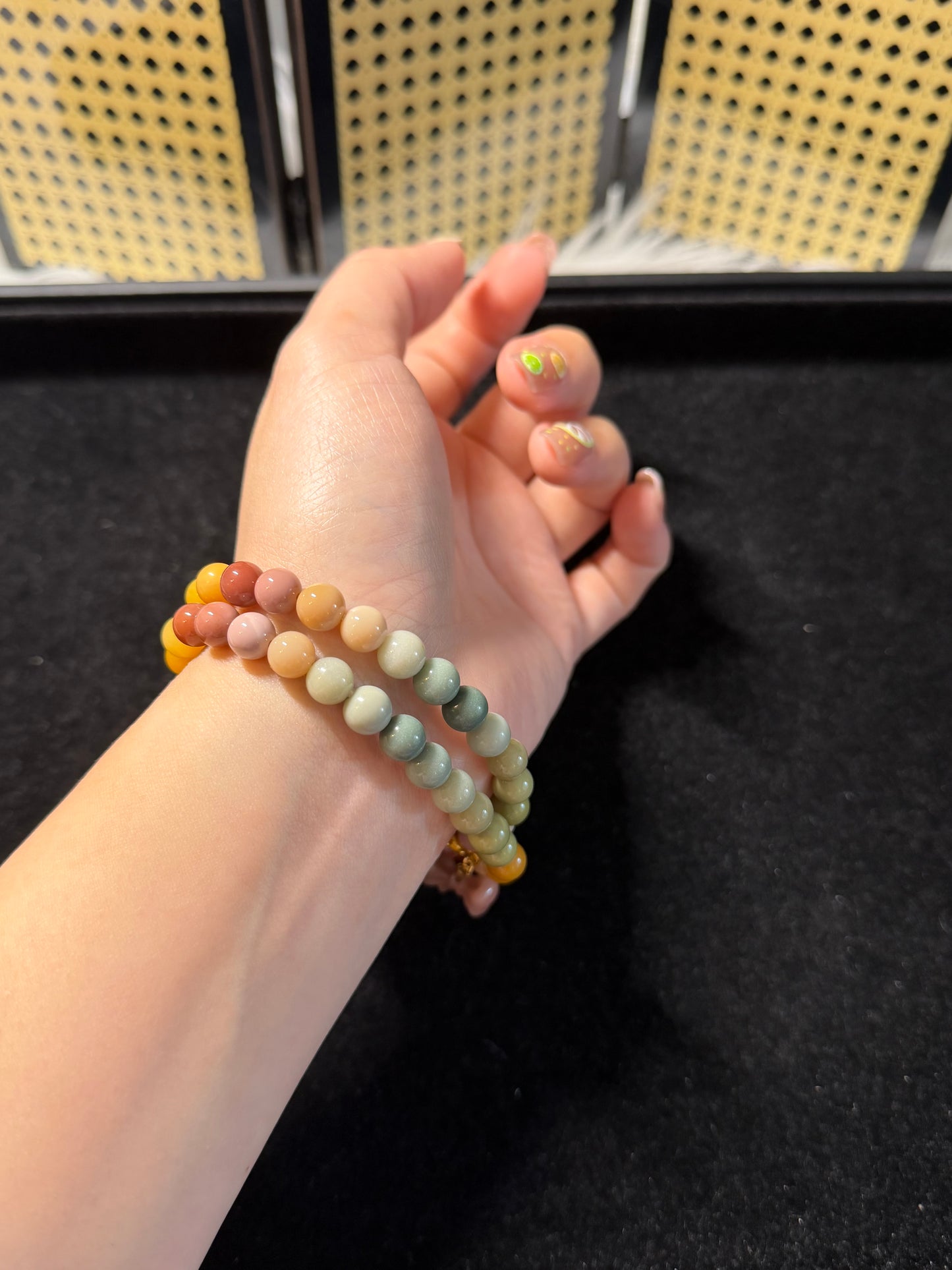 7mm Double Row Rainbow Alashan Agate DIY Bracelet with Bowknot