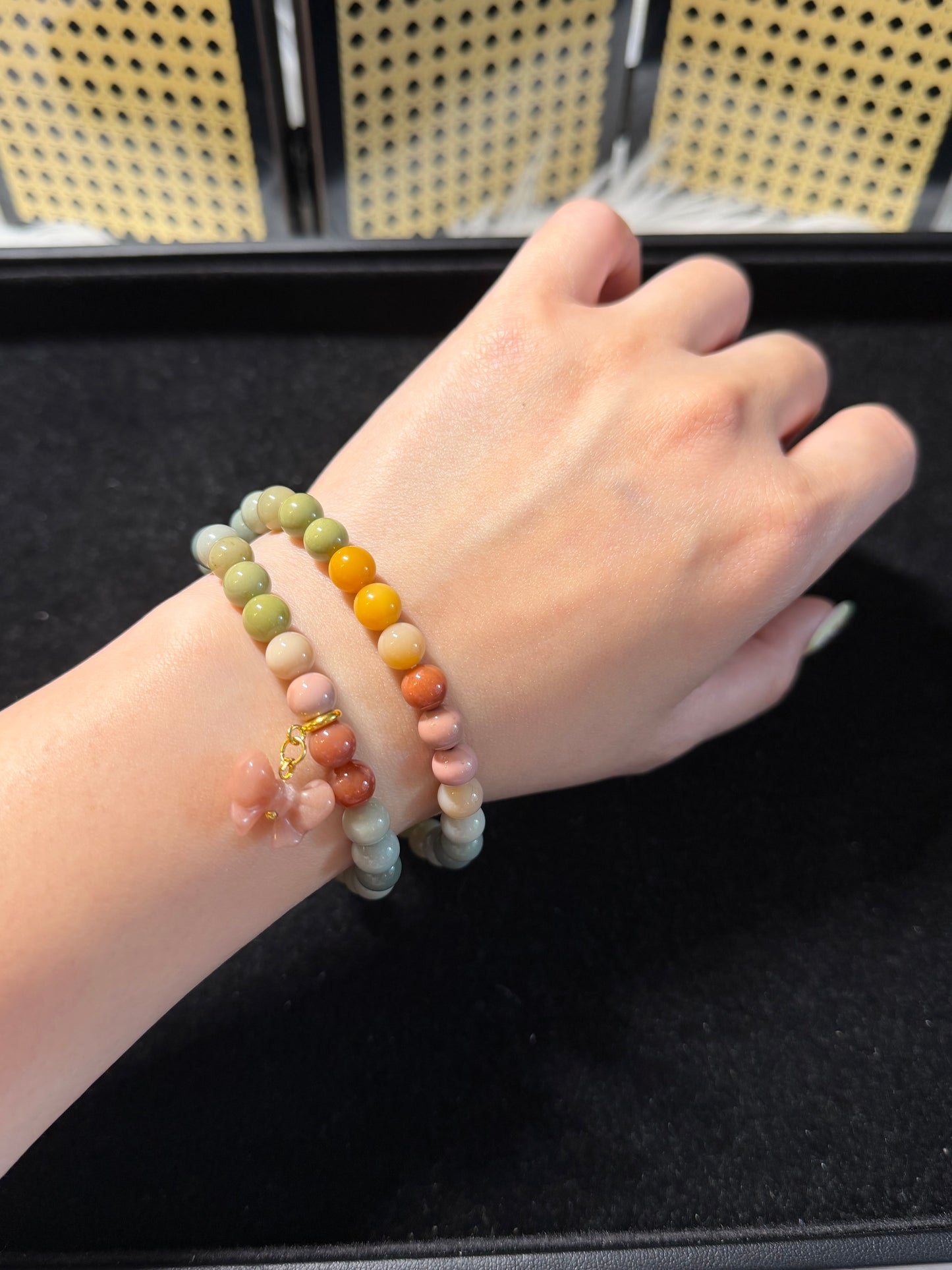 7mm Double Row Rainbow Alashan Agate DIY Bracelet with Bowknot