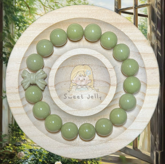 Matcha Alashan Agate Beads Bracelet with Bowknot Charm