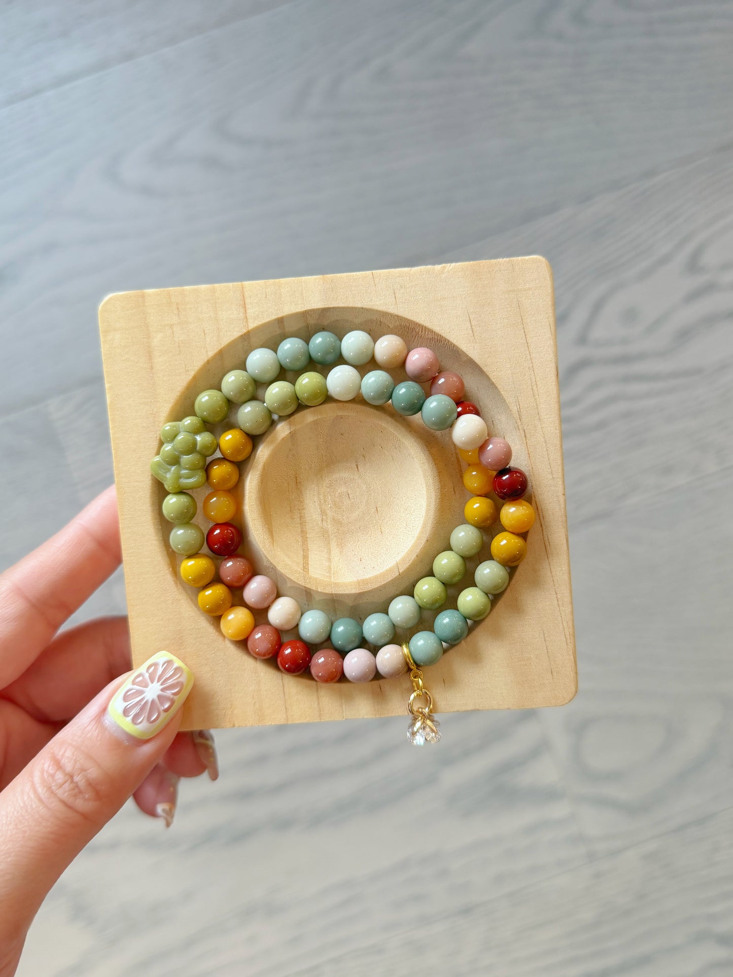 7mm Double Row Rainbow Alashan Agate with Flower Charm