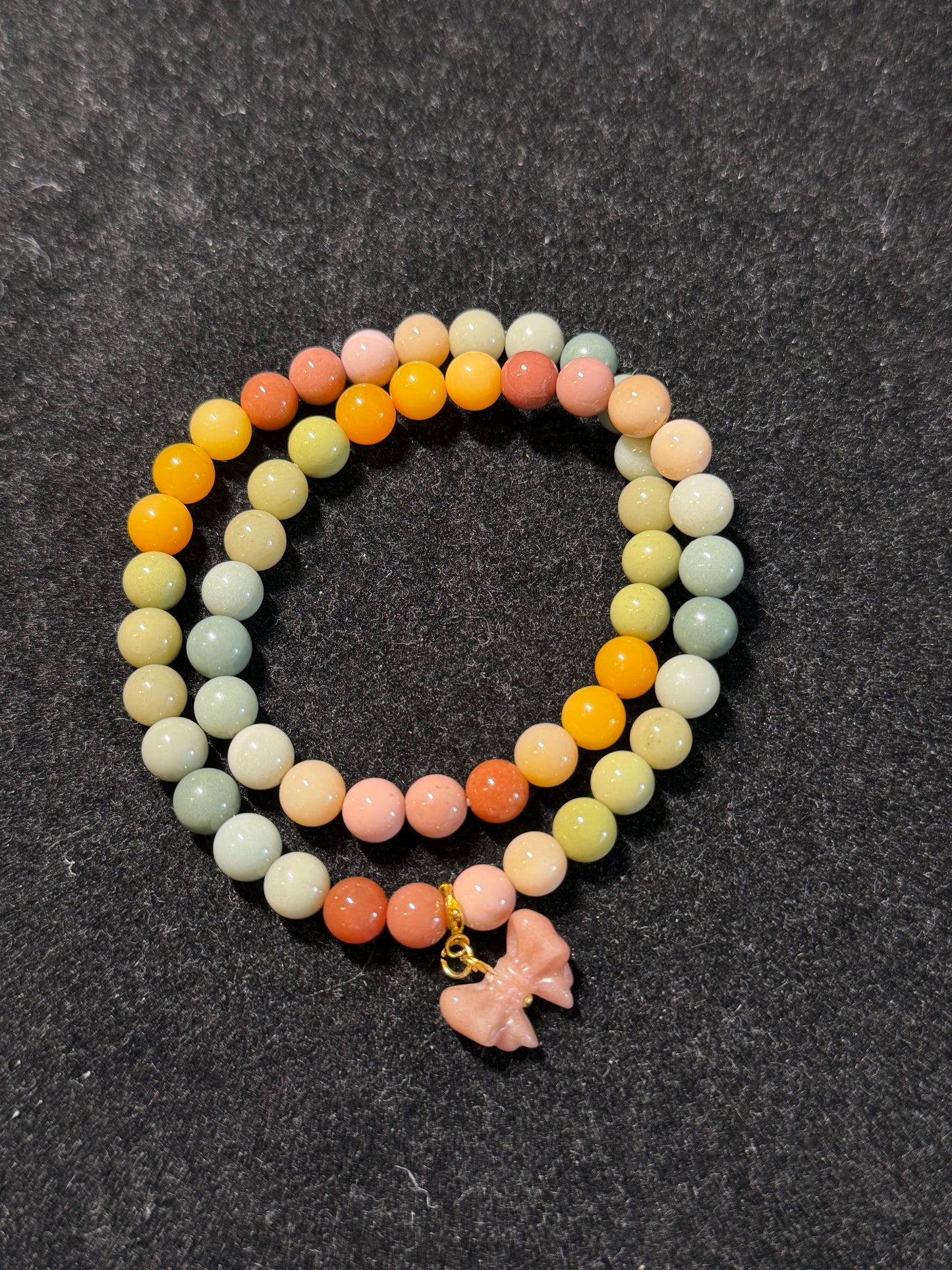 7mm Double Row Rainbow Alashan Agate DIY Bracelet with Bowknot
