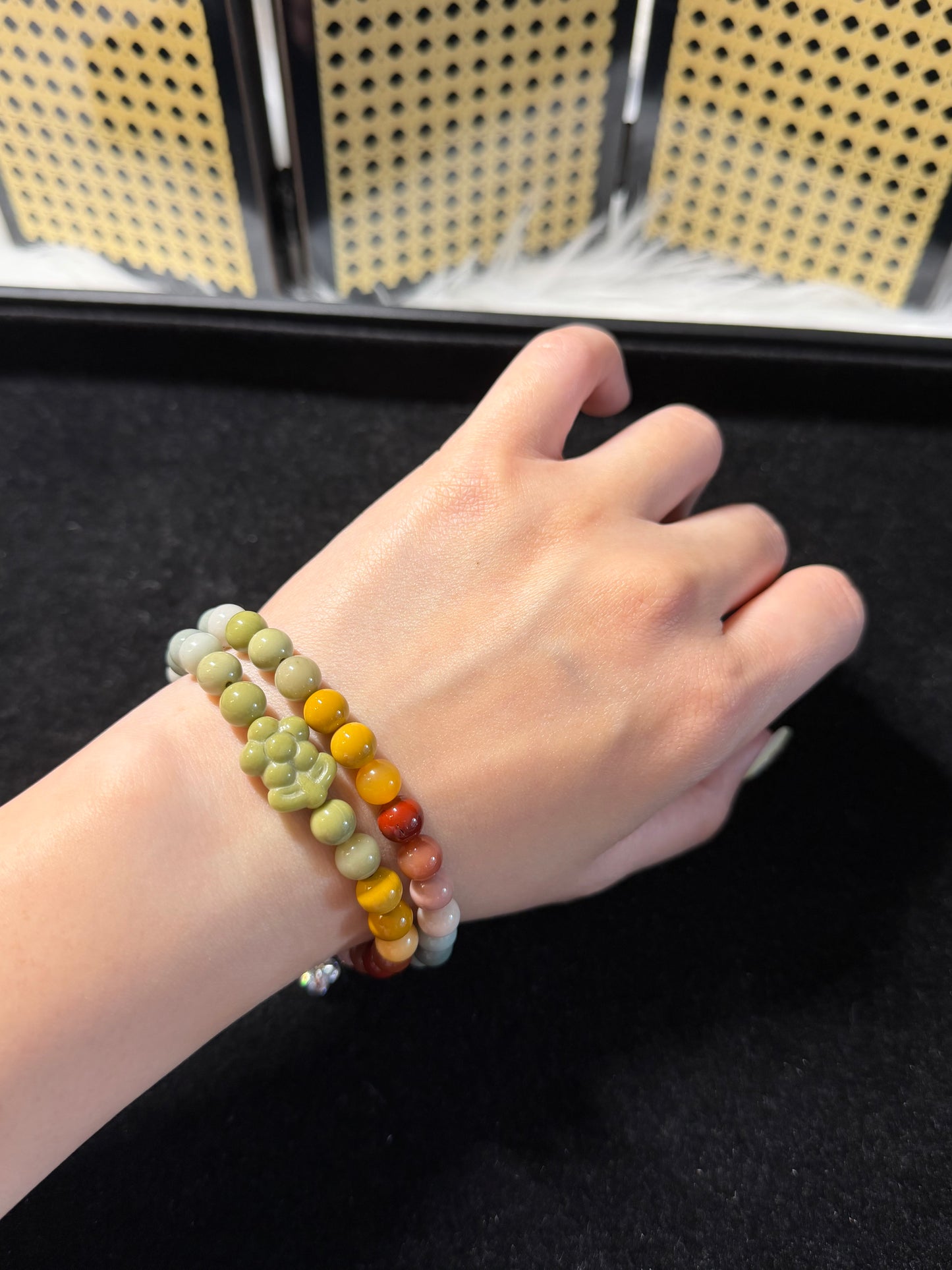 7mm Double Row Rainbow Alashan Agate with Flower Charm