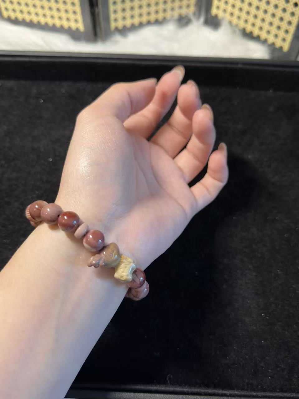 Dry Rose with Deer Charm Alashan Agate DIY Bracelet