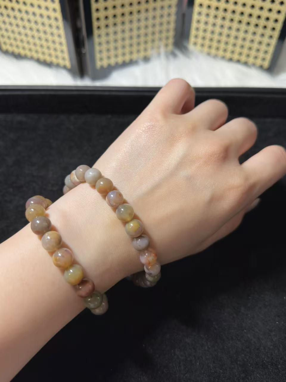 8mm Double Row Old Style Alashan Agate Beads Women Bracelet | Gemstone Jewelry
