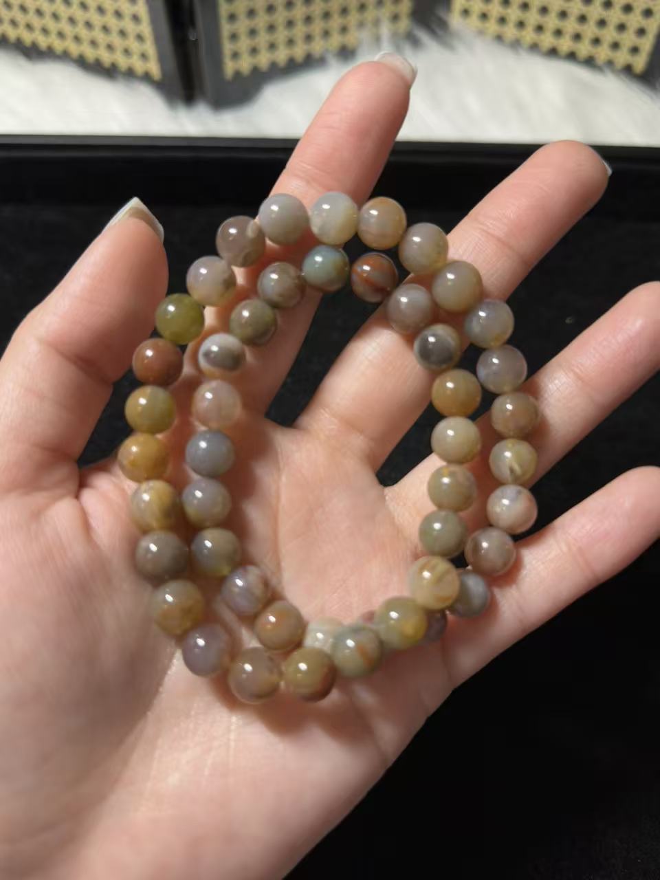 8mm Double Row Old Style Alashan Agate Beads Women Bracelet | Gemstone Jewelry