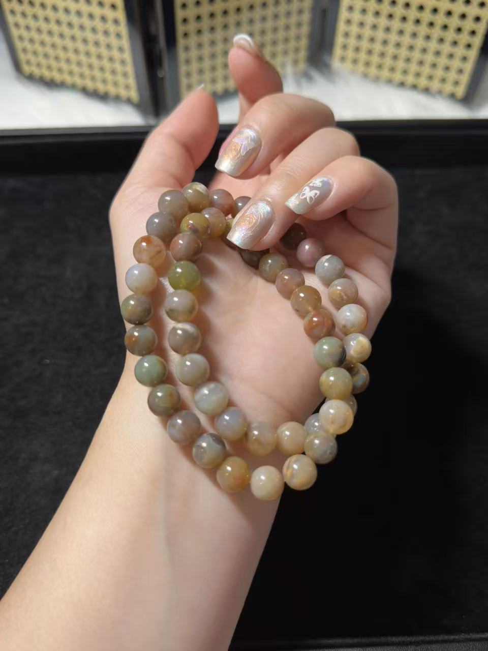 8mm Double Row Old Style Alashan Agate Beads Women Bracelet | Gemstone Jewelry