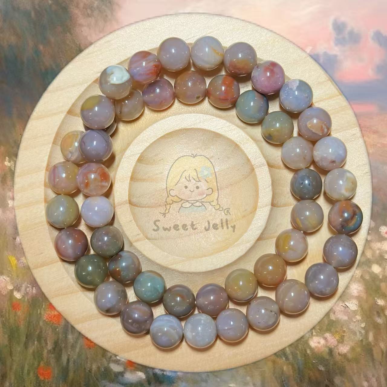 8mm Double Row Old Style Alashan Agate Beads Women Bracelet | Gemstone Jewelry