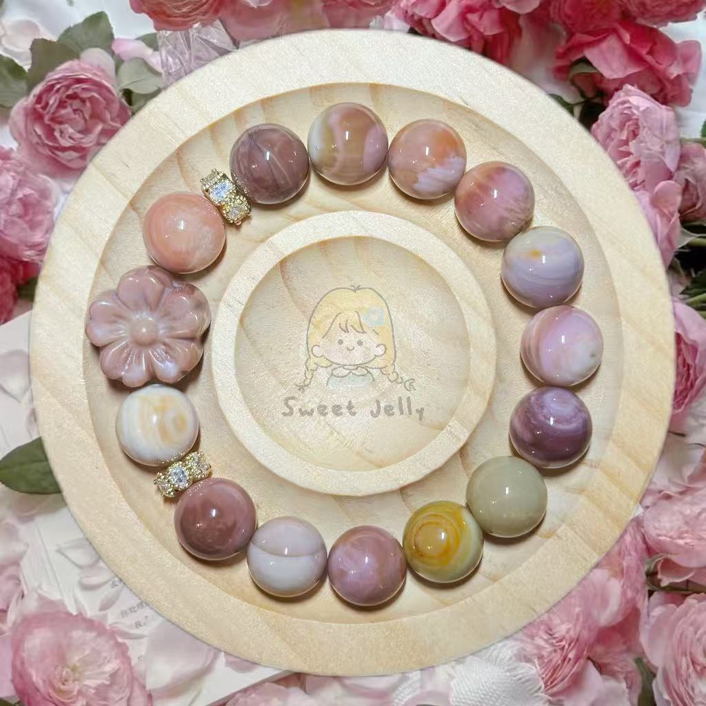 11mm Grape Alashan Agate Bead Bracelet with Flower Charm Birthday Gift | Natural stone Handmade Bracelet | Energy Bracelet Gift for Her