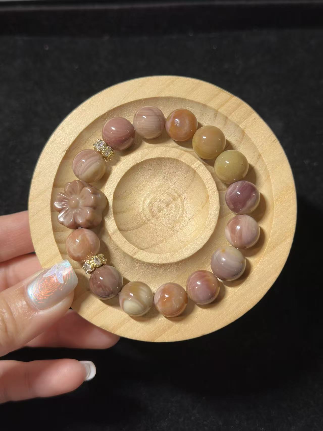 11mm Grape Alashan Agate Bead Bracelet with Flower Charm Birthday Gift | Natural stone Handmade Bracelet | Energy Bracelet Gift for Her