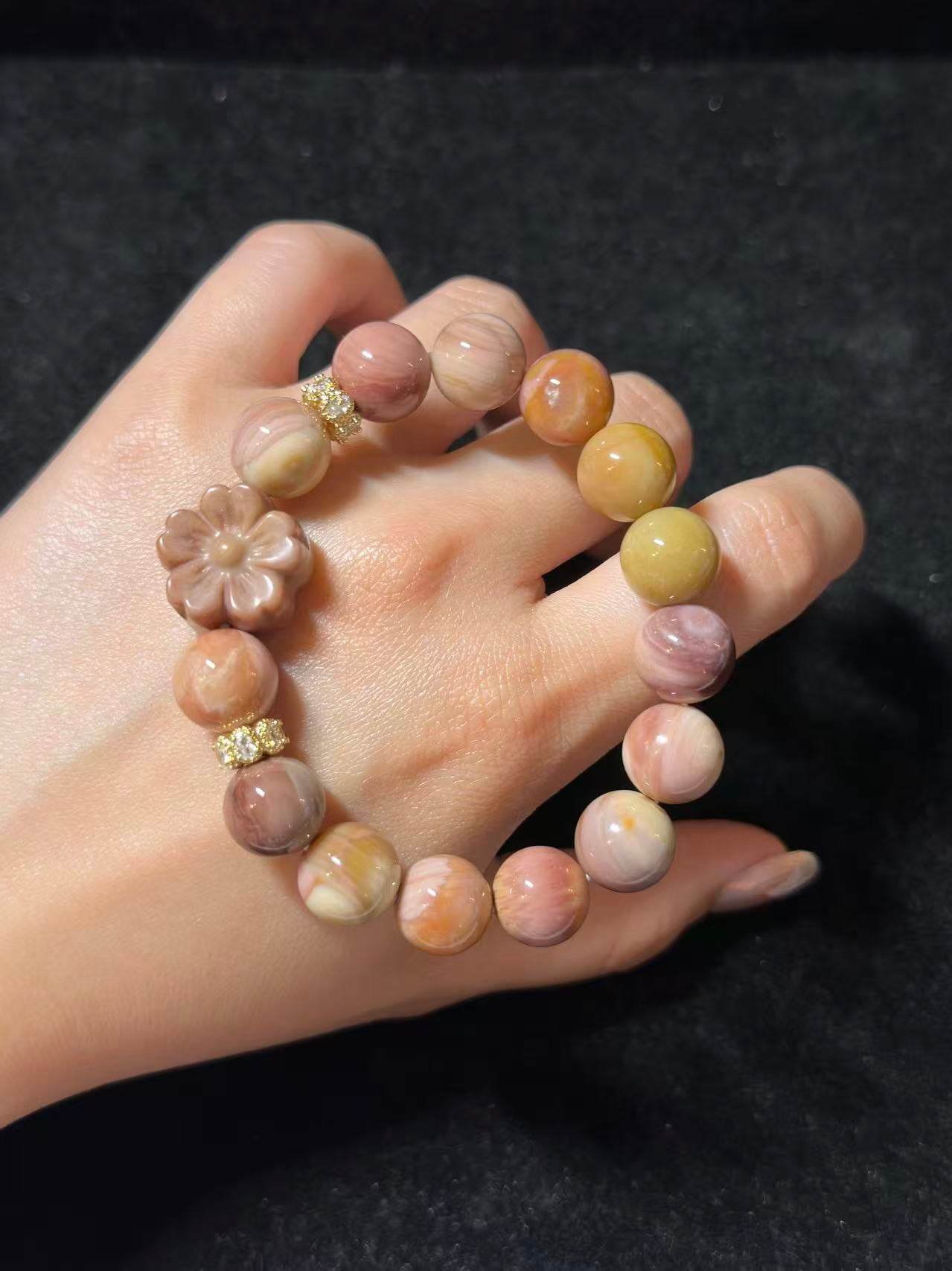 11mm Grape Alashan Agate Bead Bracelet with Flower Charm Birthday Gift | Natural stone Handmade Bracelet | Energy Bracelet Gift for Her