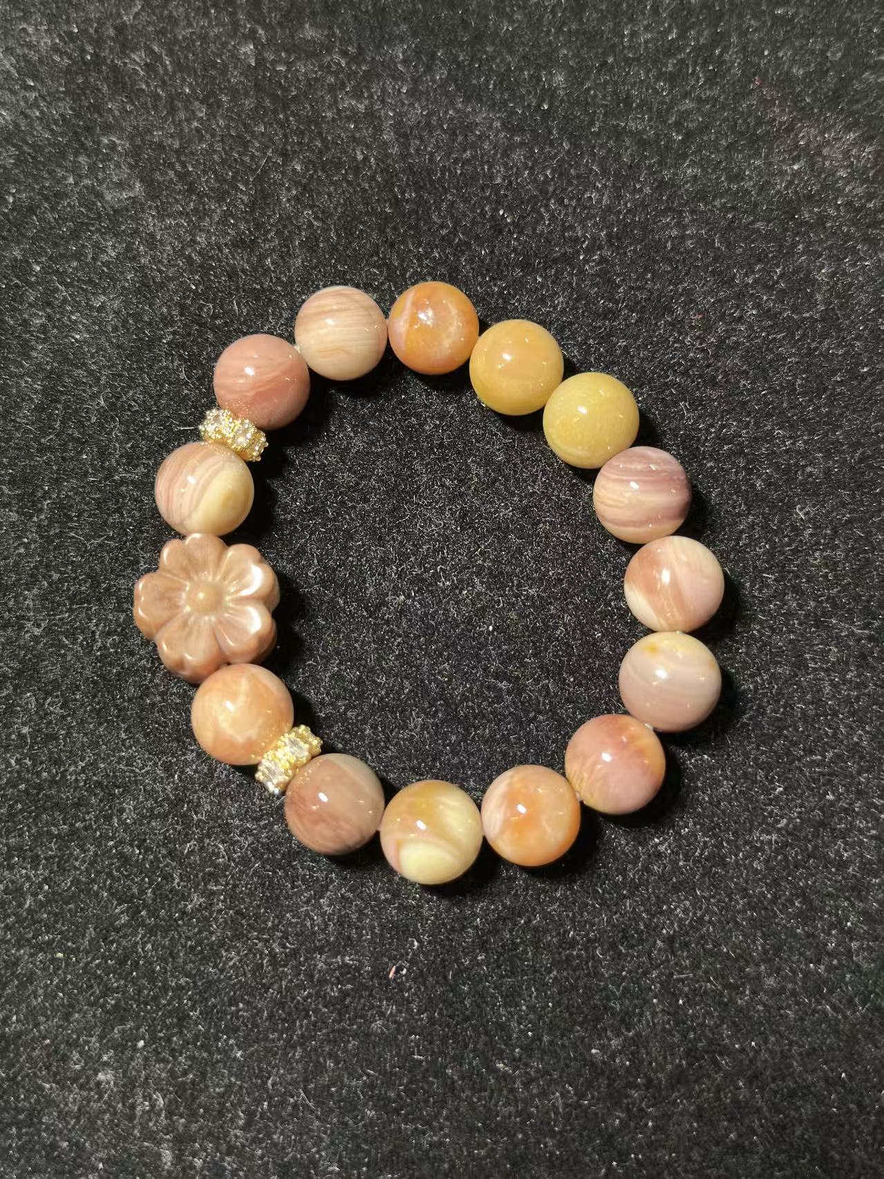 11mm Grape Alashan Agate Bead Bracelet with Flower Charm Birthday Gift | Natural stone Handmade Bracelet | Energy Bracelet Gift for Her