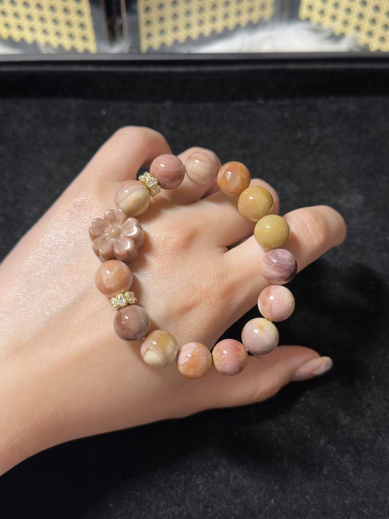 11mm Grape Alashan Agate Bead Bracelet with Flower Charm Birthday Gift | Natural stone Handmade Bracelet | Energy Bracelet Gift for Her