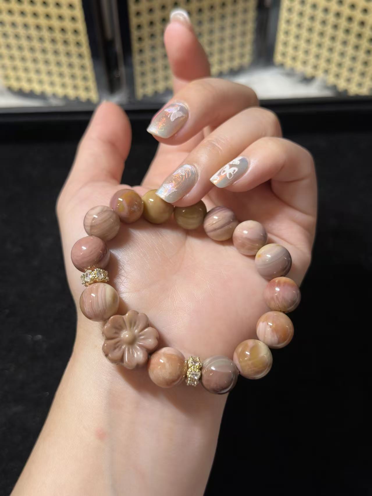 11mm Grape Alashan Agate Bead Bracelet with Flower Charm Birthday Gift | Natural stone Handmade Bracelet | Energy Bracelet Gift for Her