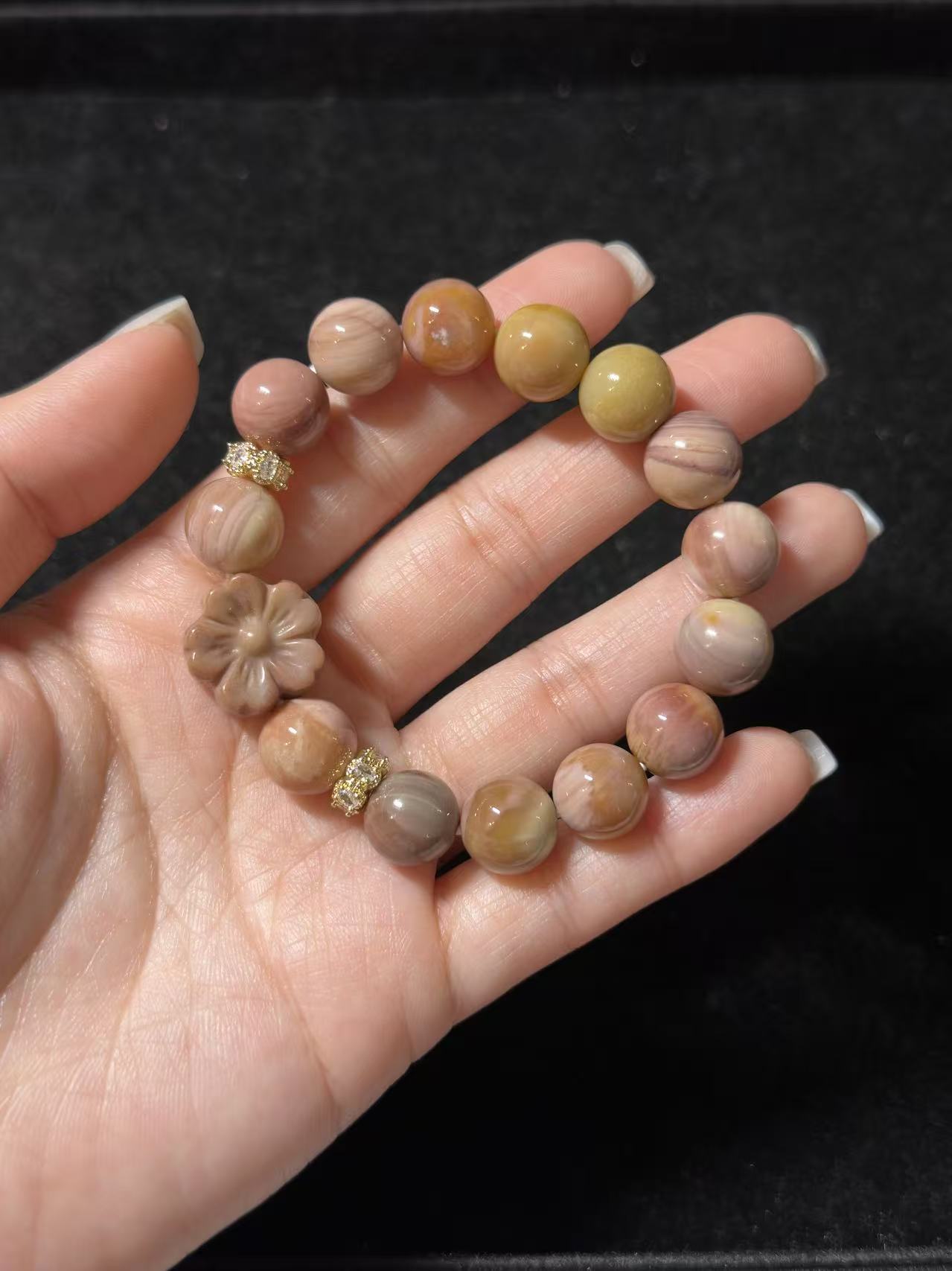 11mm Grape Alashan Agate Bead Bracelet with Flower Charm Birthday Gift | Natural stone Handmade Bracelet | Energy Bracelet Gift for Her