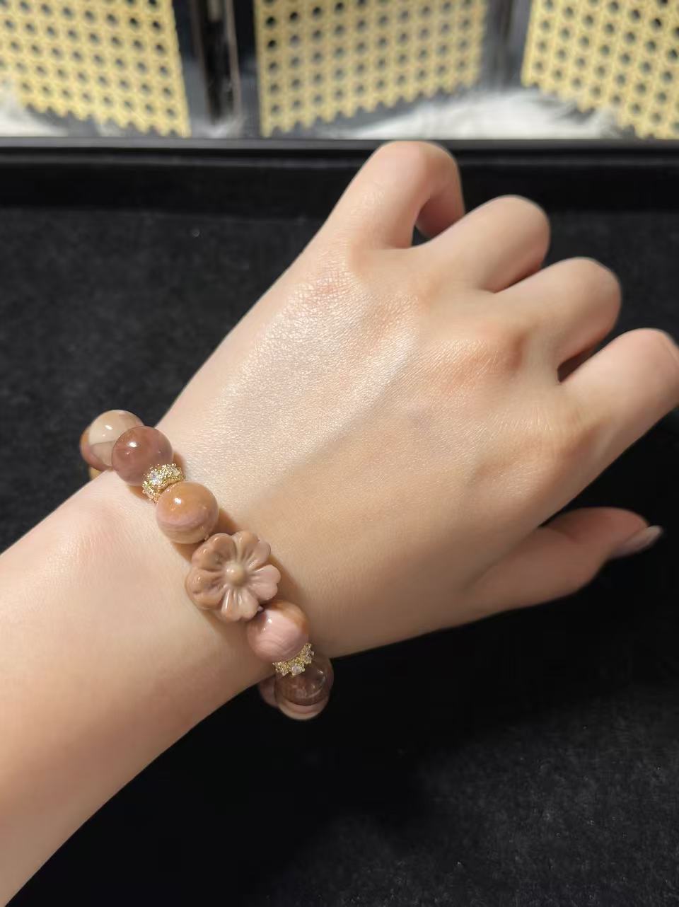 11mm Grape Alashan Agate Bead Bracelet with Flower Charm Birthday Gift | Natural stone Handmade Bracelet | Energy Bracelet Gift for Her