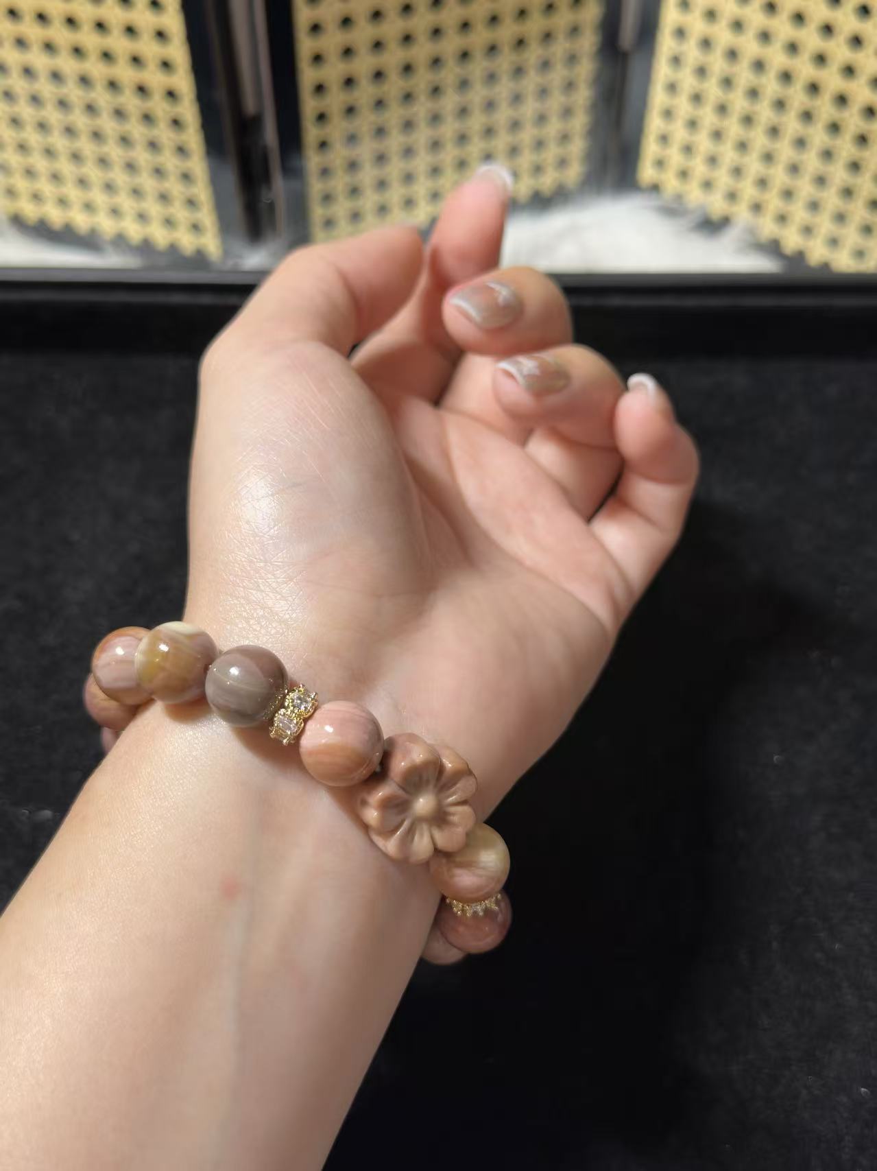 11mm Grape Alashan Agate Bead Bracelet with Flower Charm Birthday Gift | Natural stone Handmade Bracelet | Energy Bracelet Gift for Her