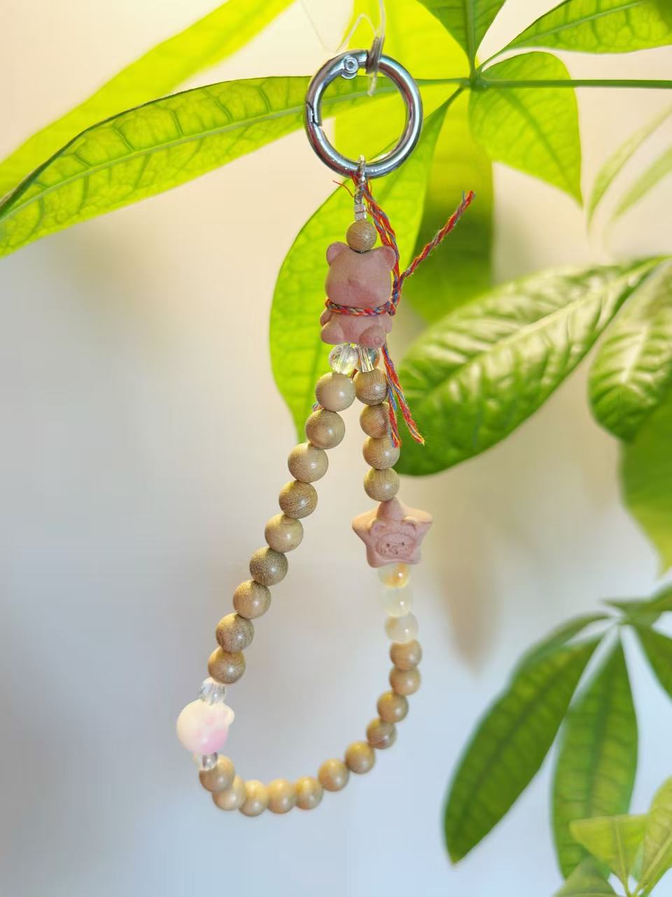 Milky Sandalwood Phone Charm | Natural Wood Beaded Phone Strap | Minimalist Phone Lanyard | Handmade Wristlet for Phone & Bag