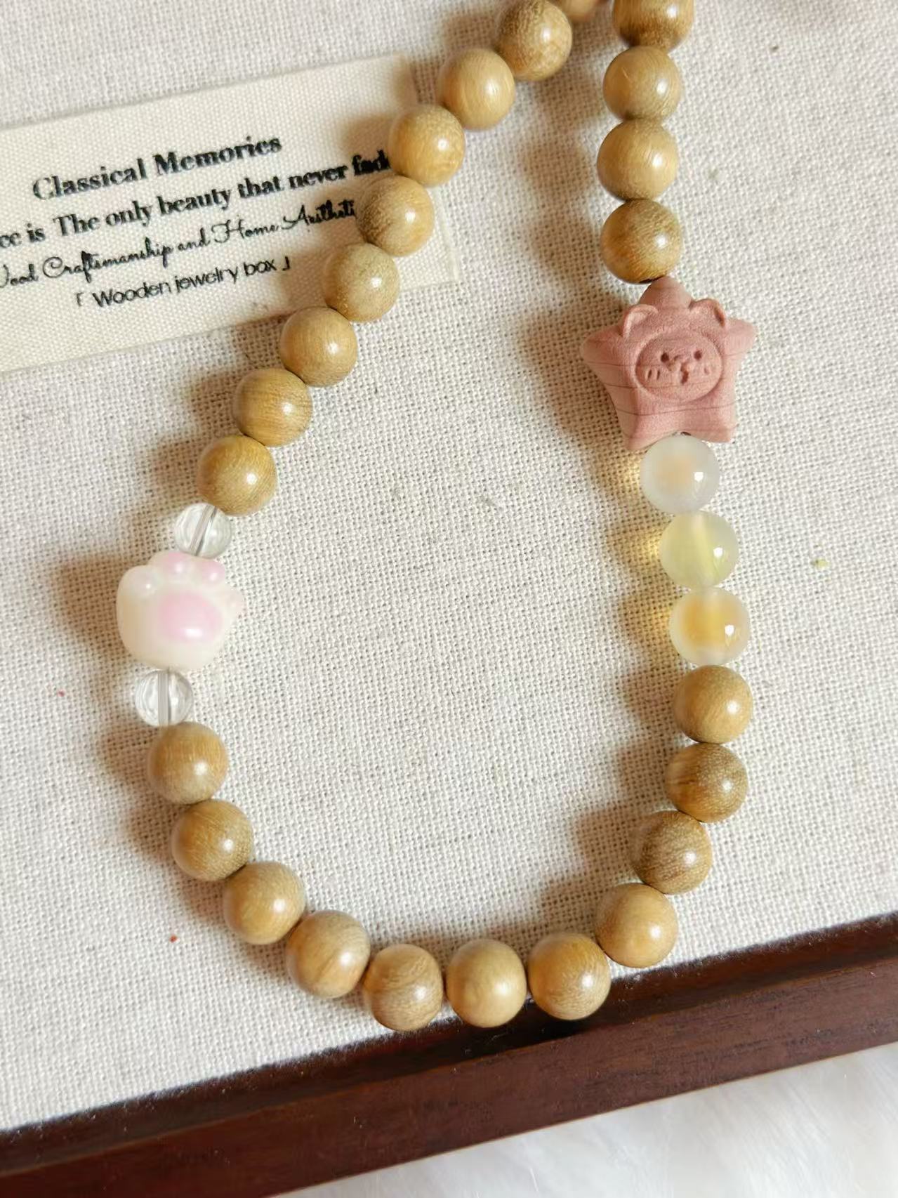 Milky Sandalwood Phone Charm | Natural Wood Beaded Phone Strap | Minimalist Phone Lanyard | Handmade Wristlet for Phone & Bag