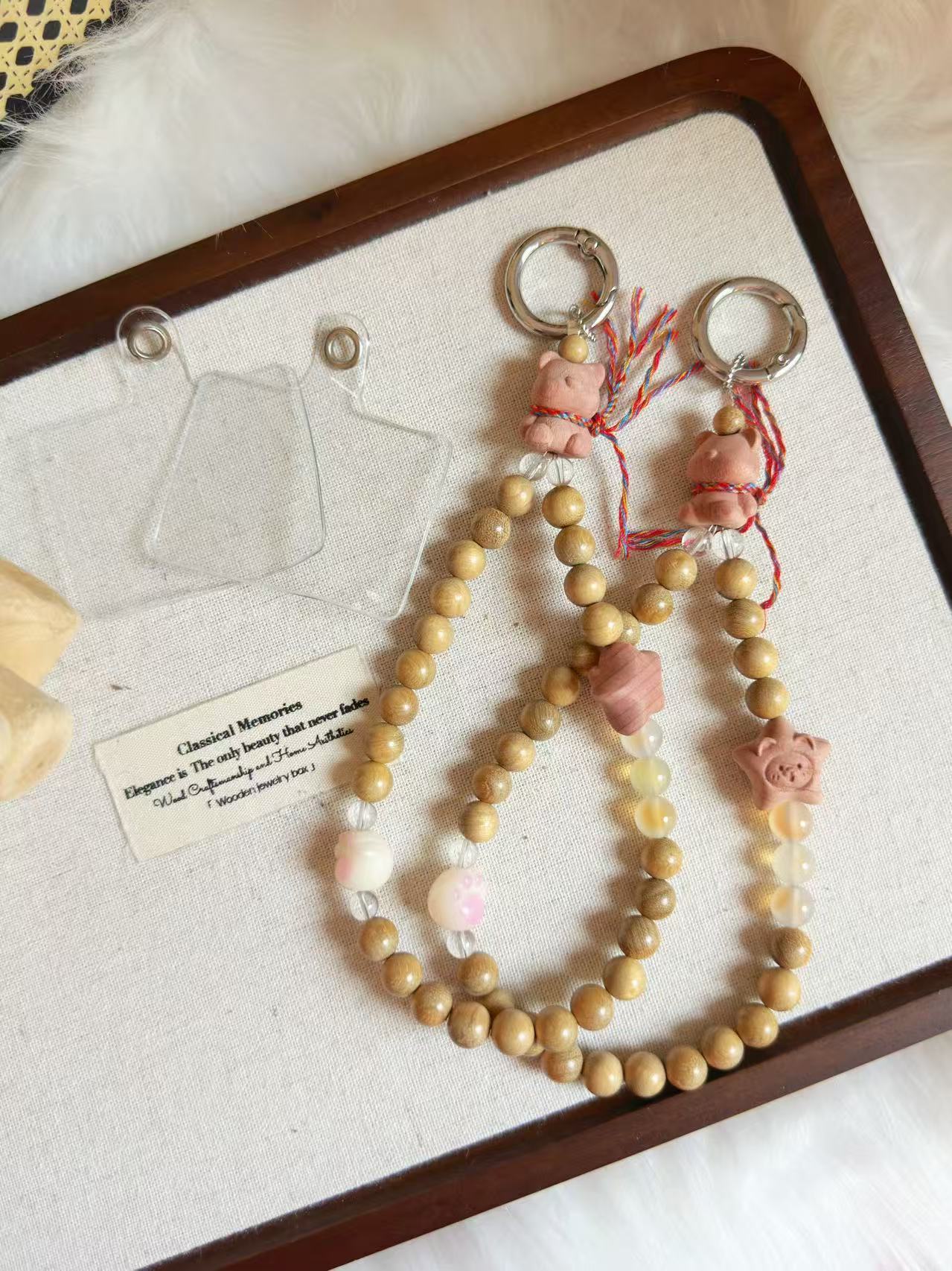 Milky Sandalwood Phone Charm | Natural Wood Beaded Phone Strap | Minimalist Phone Lanyard | Handmade Wristlet for Phone & Bag