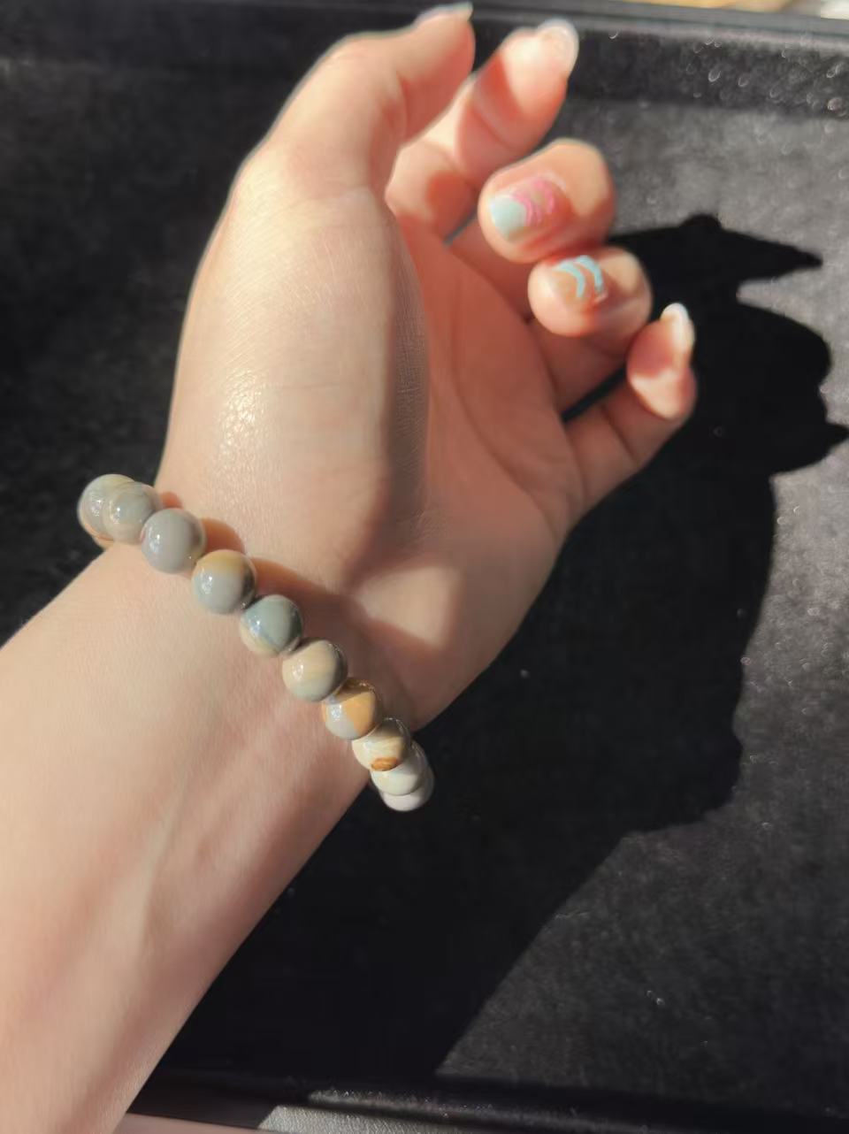 8mm Blue Caramel Alashan Agate Beads Handmade Bracelet with Charm | Natural Gemstone Jewelry | Gift for Her | Textured Stone