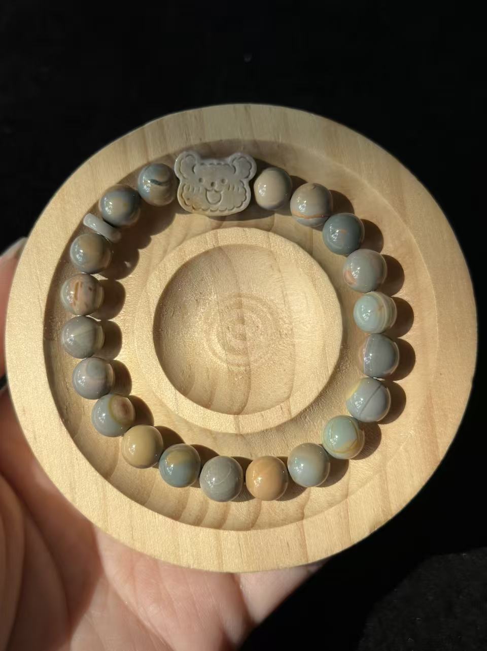 8mm Blue Caramel Alashan Agate Beads Handmade Bracelet with Charm | Natural Gemstone Jewelry | Gift for Her | Textured Stone