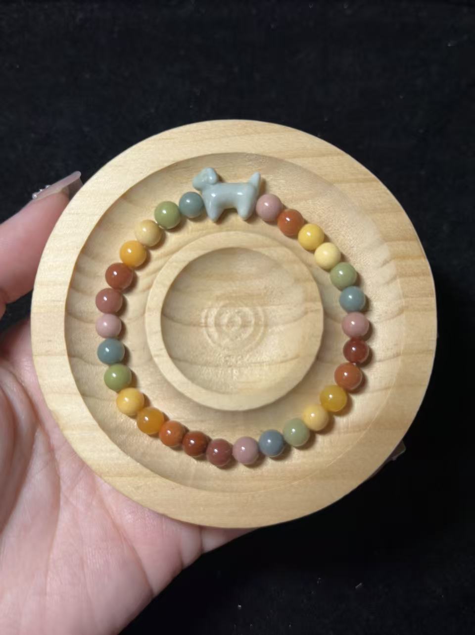 7mm Rainbow Color Alashan Agate Small Bead Bracelet | Handmade Jewellery | Gemstone with Charm Accessories | Gift for Her