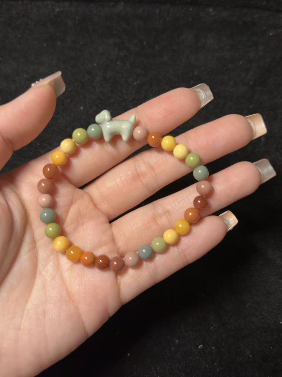 7mm Rainbow Color Alashan Agate Small Bead Bracelet | Handmade Jewellery | Gemstone with Charm Accessories | Gift for Her