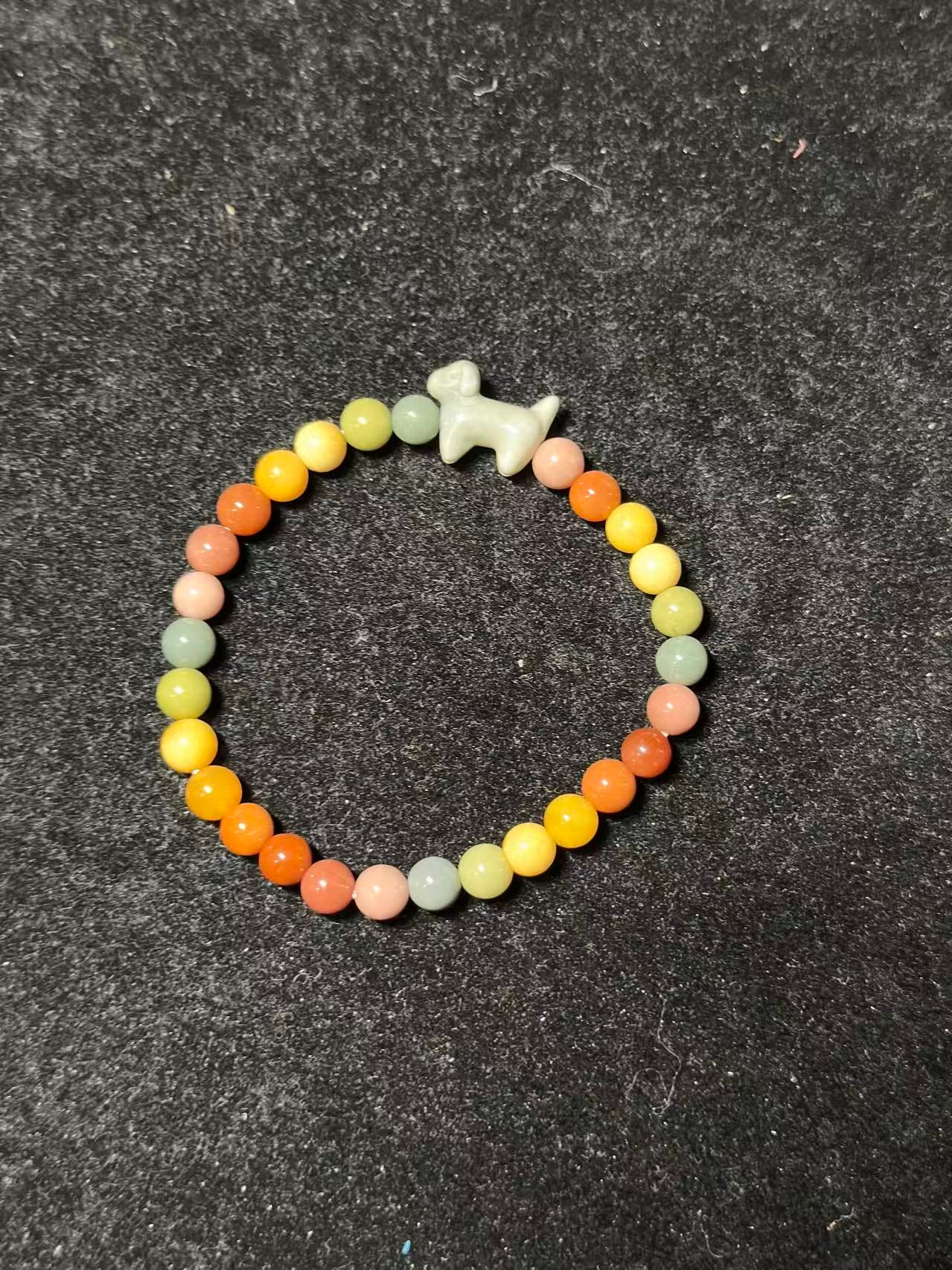 7mm Rainbow Color Alashan Agate Small Bead Bracelet | Handmade Jewellery | Gemstone with Charm Accessories | Gift for Her