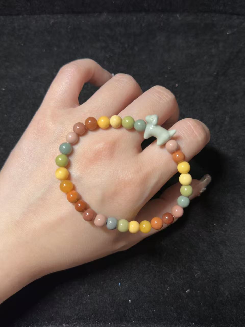 7mm Rainbow Color Alashan Agate Small Bead Bracelet | Handmade Jewellery | Gemstone with Charm Accessories | Gift for Her