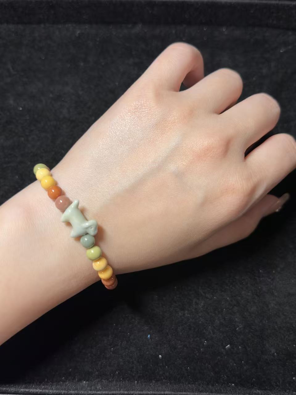 7mm Rainbow Color Alashan Agate Small Bead Bracelet | Handmade Jewellery | Gemstone with Charm Accessories | Gift for Her