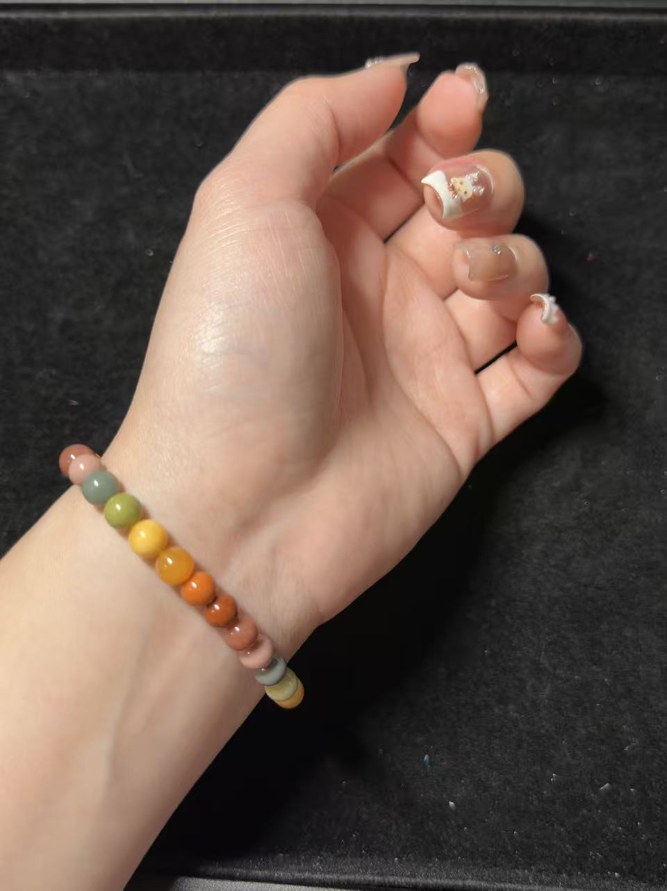 7mm Rainbow Color Alashan Agate Small Bead Bracelet | Handmade Jewellery | Gemstone with Charm Accessories | Gift for Her