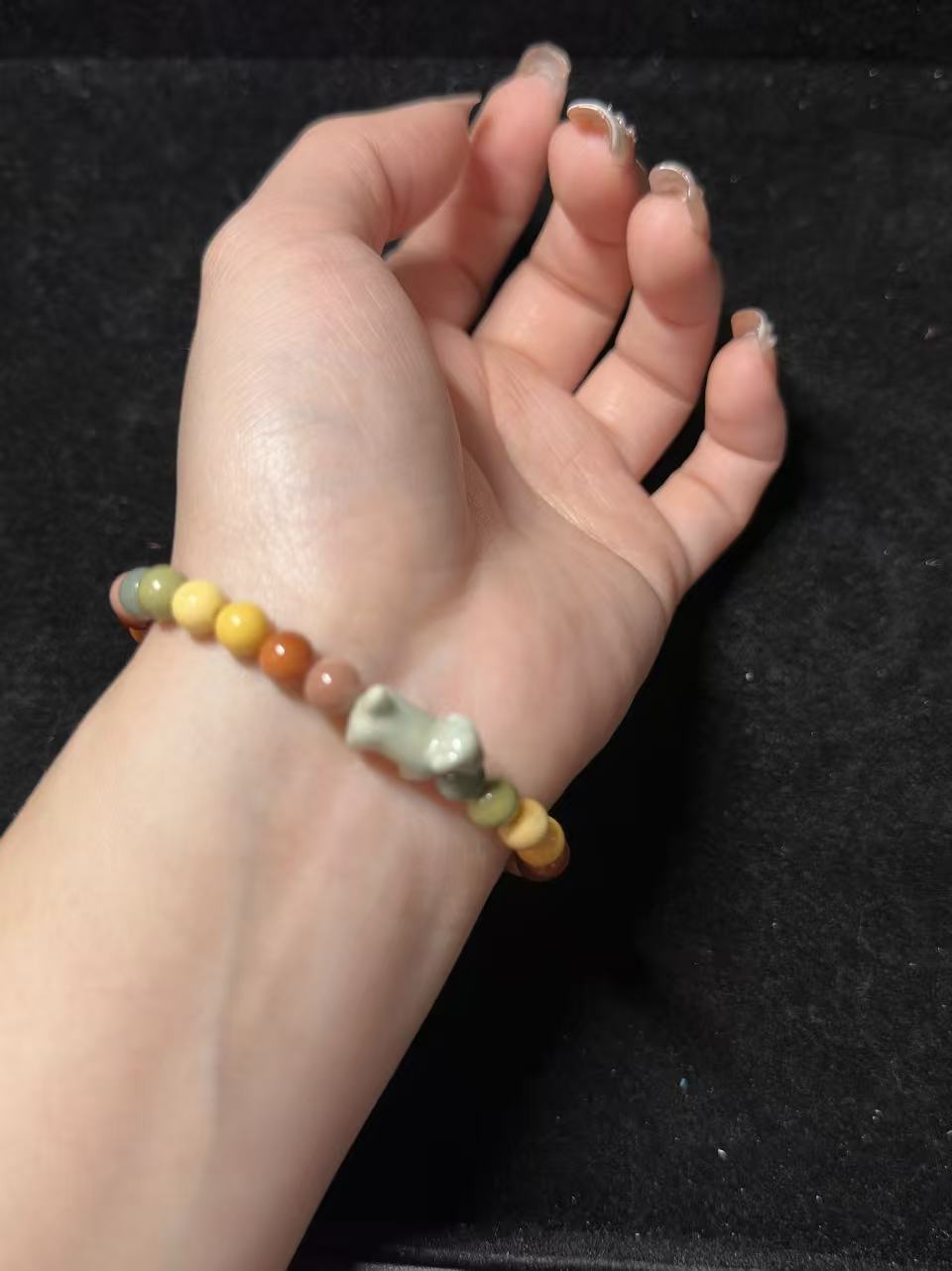 7mm Rainbow Color Alashan Agate Small Bead Bracelet | Handmade Jewellery | Gemstone with Charm Accessories | Gift for Her