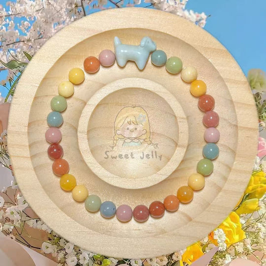 7mm Rainbow Color Alashan Agate Small Bead Bracelet | Handmade Jewellery | Gemstone with Charm Accessories | Gift for Her