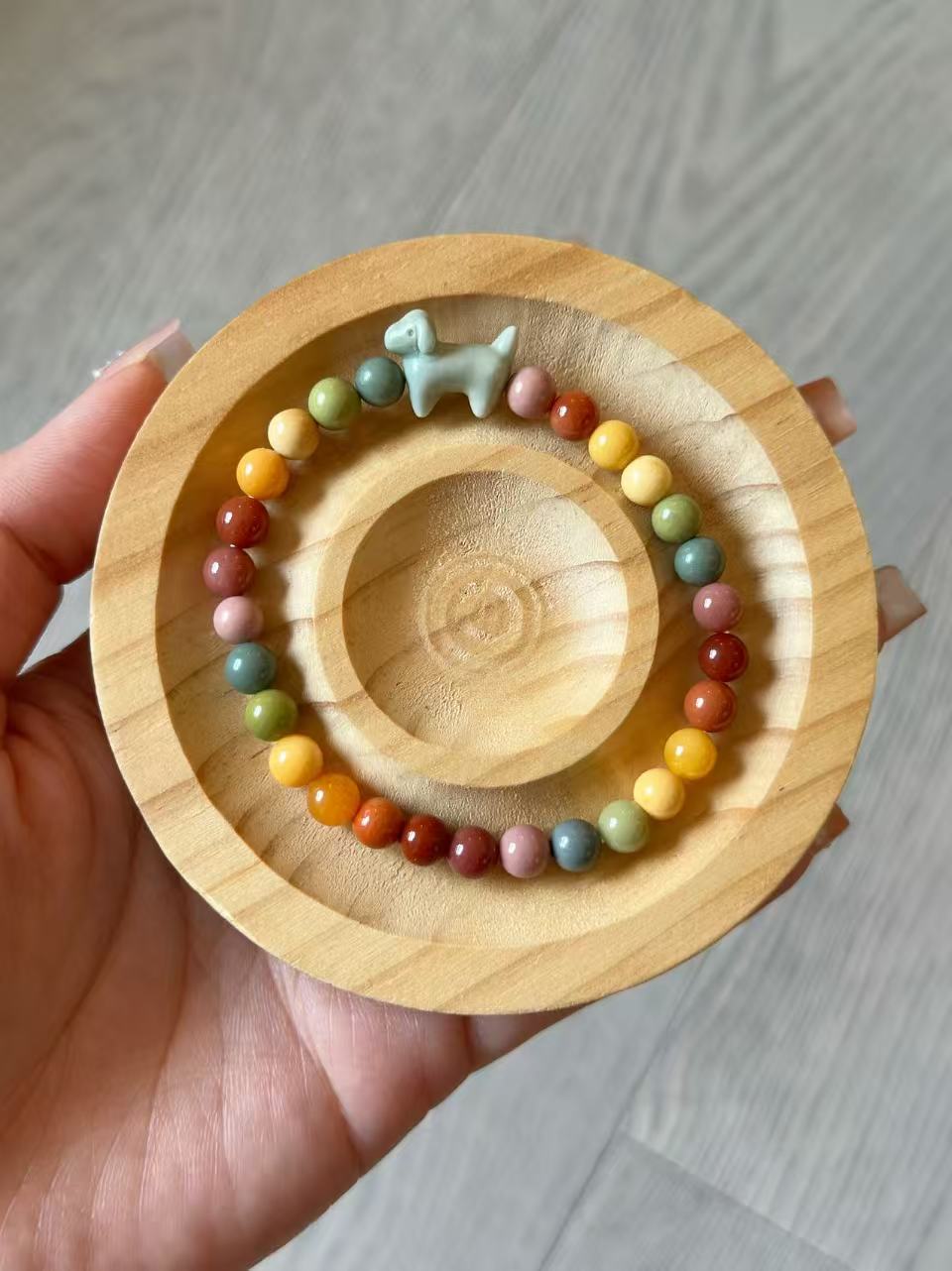 7mm Rainbow Color Alashan Agate Small Bead Bracelet | Handmade Jewellery | Gemstone with Charm Accessories | Gift for Her