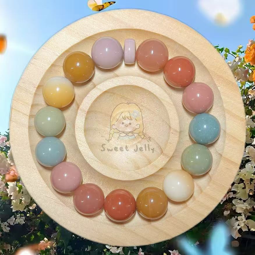 12mm Rainbow Alashan Agate Beads Bracelet | Handmade Jewellery | Gemstone with Charm Accessories | Gift for Her