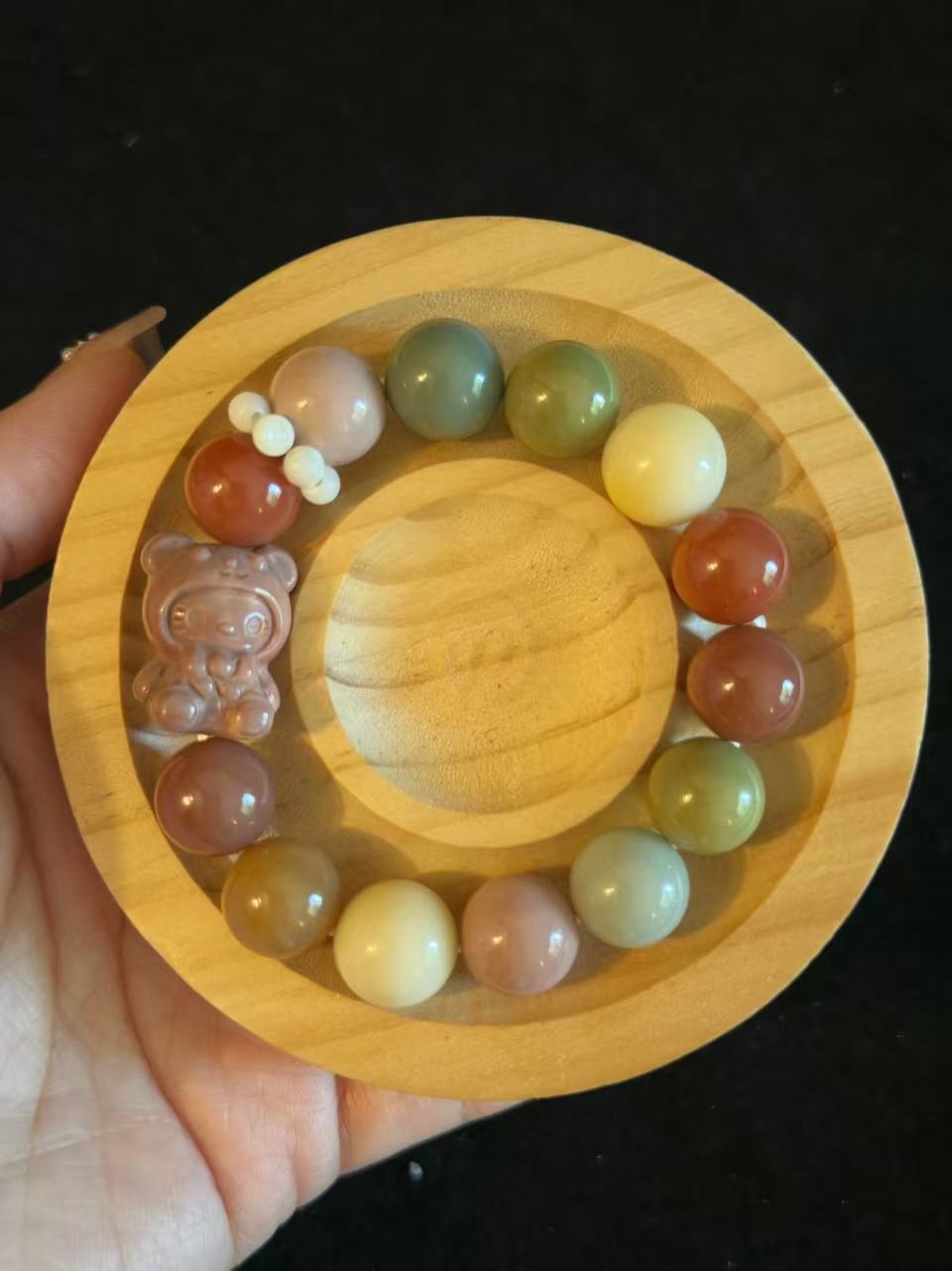 12mm Rainbow Alashan Agate Bead Bracelet with Kitty Charm | Handmade Jewellery | Gemstone with Charm Accessories | Gift for Her