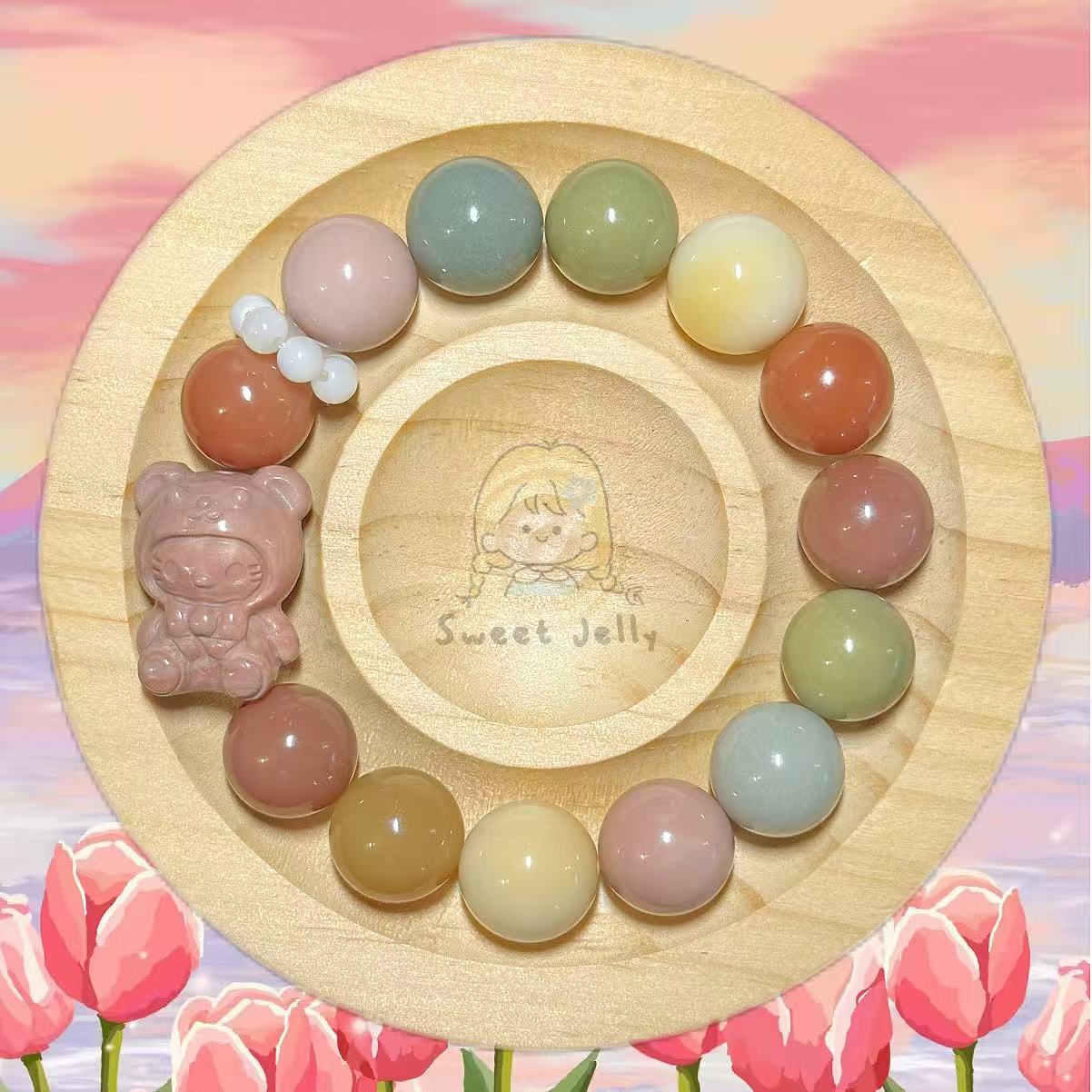 12mm Rainbow Alashan Agate Bead Bracelet with Kitty Charm | Handmade Jewellery | Gemstone with Charm Accessories | Gift for Her