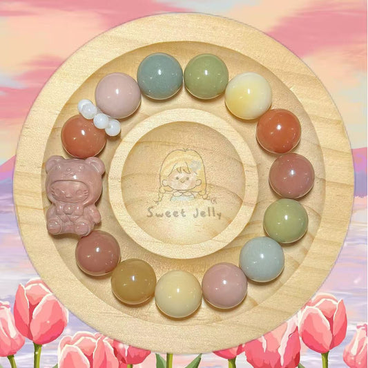 12mm Rainbow Alashan Agate Bead Bracelet with Kitty Charm | Handmade Jewellery | Gemstone with Charm Accessories | Gift for Her