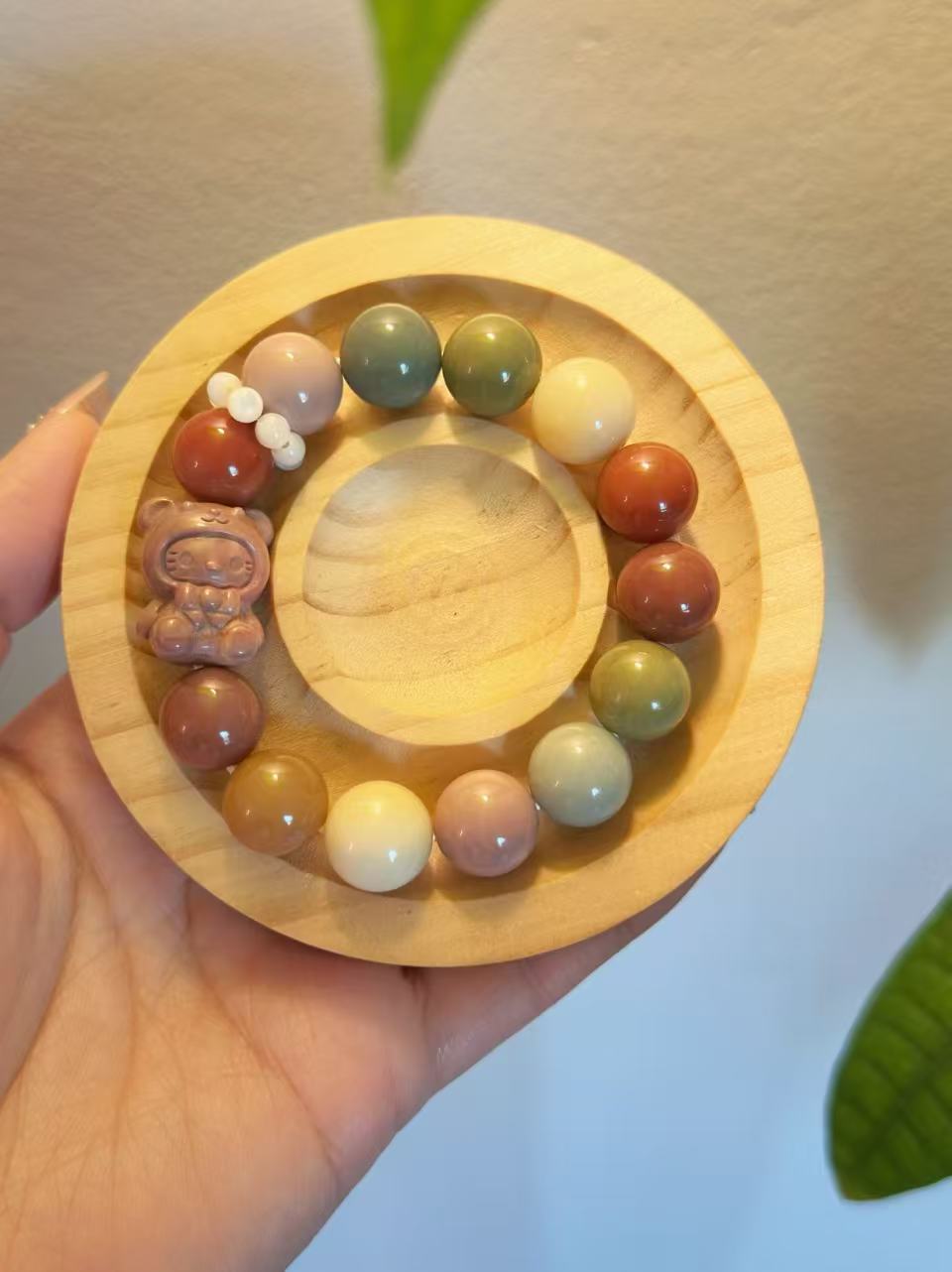 12mm Rainbow Alashan Agate Bead Bracelet with Kitty Charm | Handmade Jewellery | Gemstone with Charm Accessories | Gift for Her