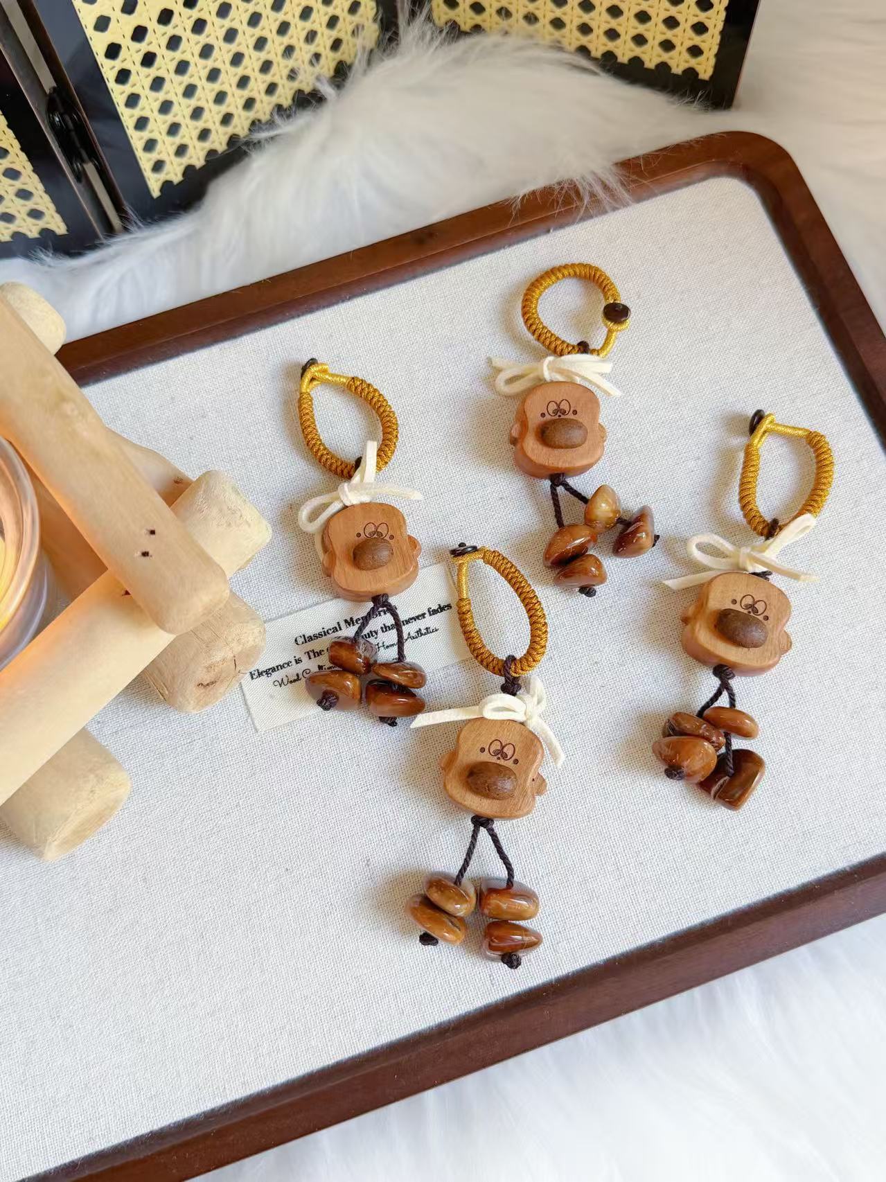 Hand-Carved Sandalwood Cute Sandwich Charm | Natural Wooden Charm | Cute Keychain or Bag Accessory | Handmade Oriental Gift