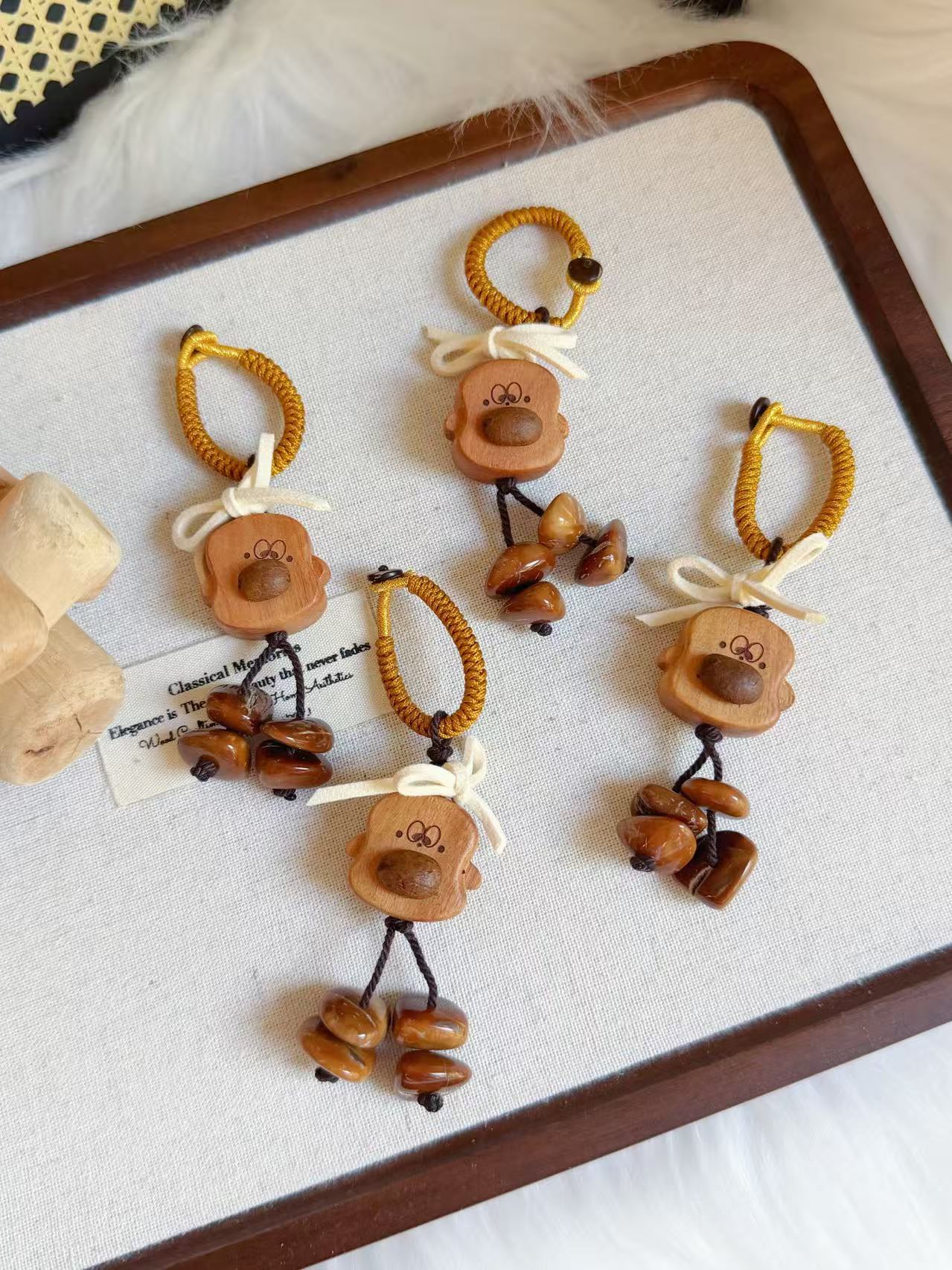 Hand-Carved Sandalwood Cute Sandwich Charm | Natural Wooden Charm | Cute Keychain or Bag Accessory | Handmade Oriental Gift