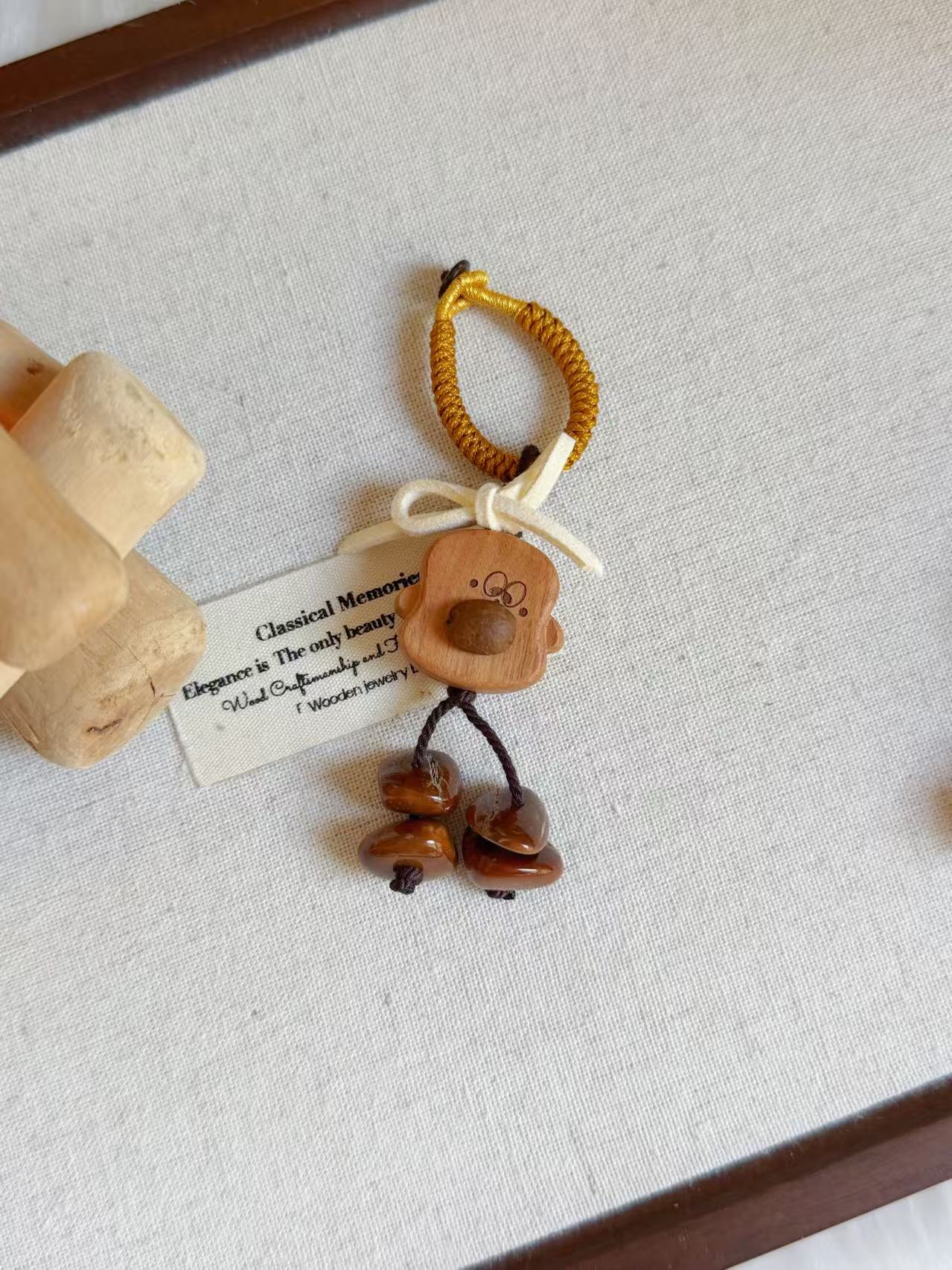 Hand-Carved Sandalwood Cute Sandwich Charm | Natural Wooden Charm | Cute Keychain or Bag Accessory | Handmade Oriental Gift